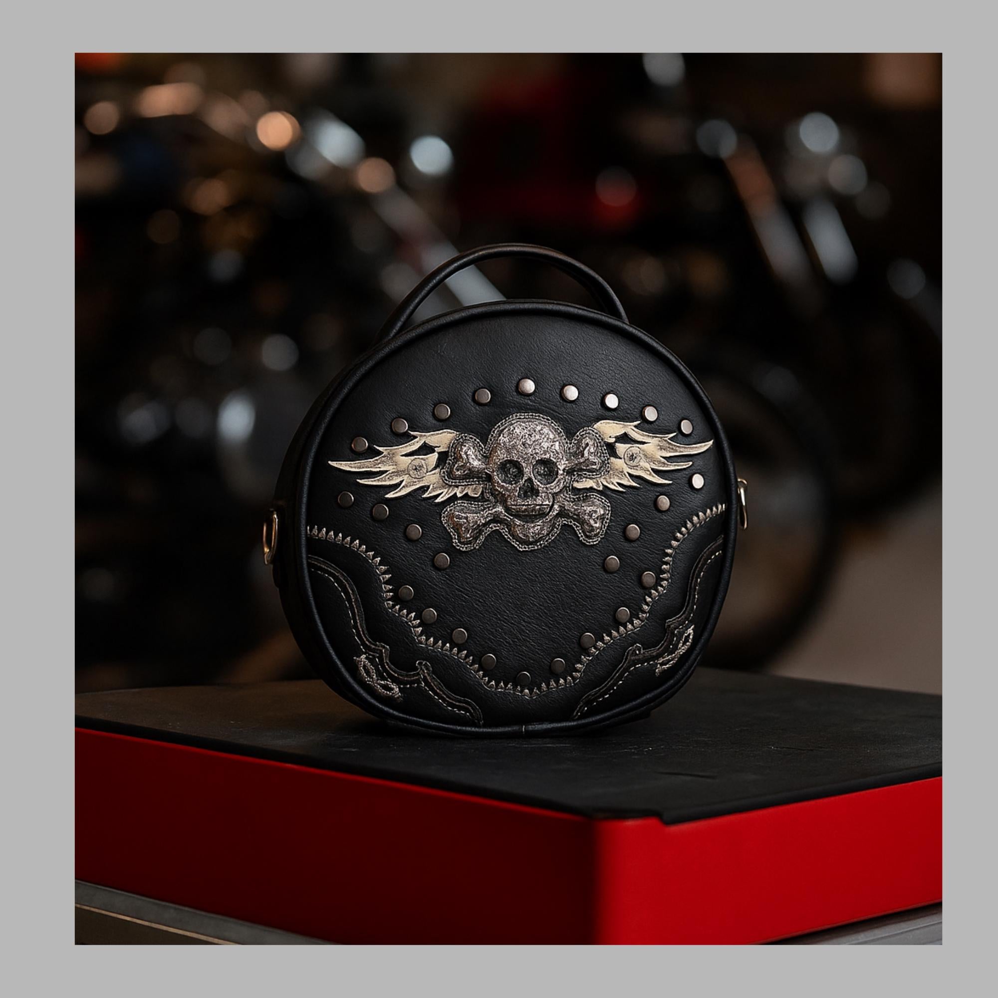 Gothic Skull Crossbody Purse with Rhinestones and Studded Detail