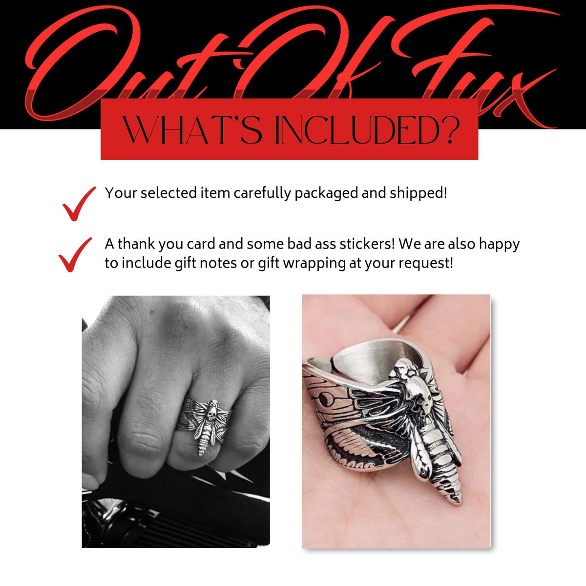 Biker Hawk Moth Skull Ring: Stainless Steel Gothic Motorcycle Accessory