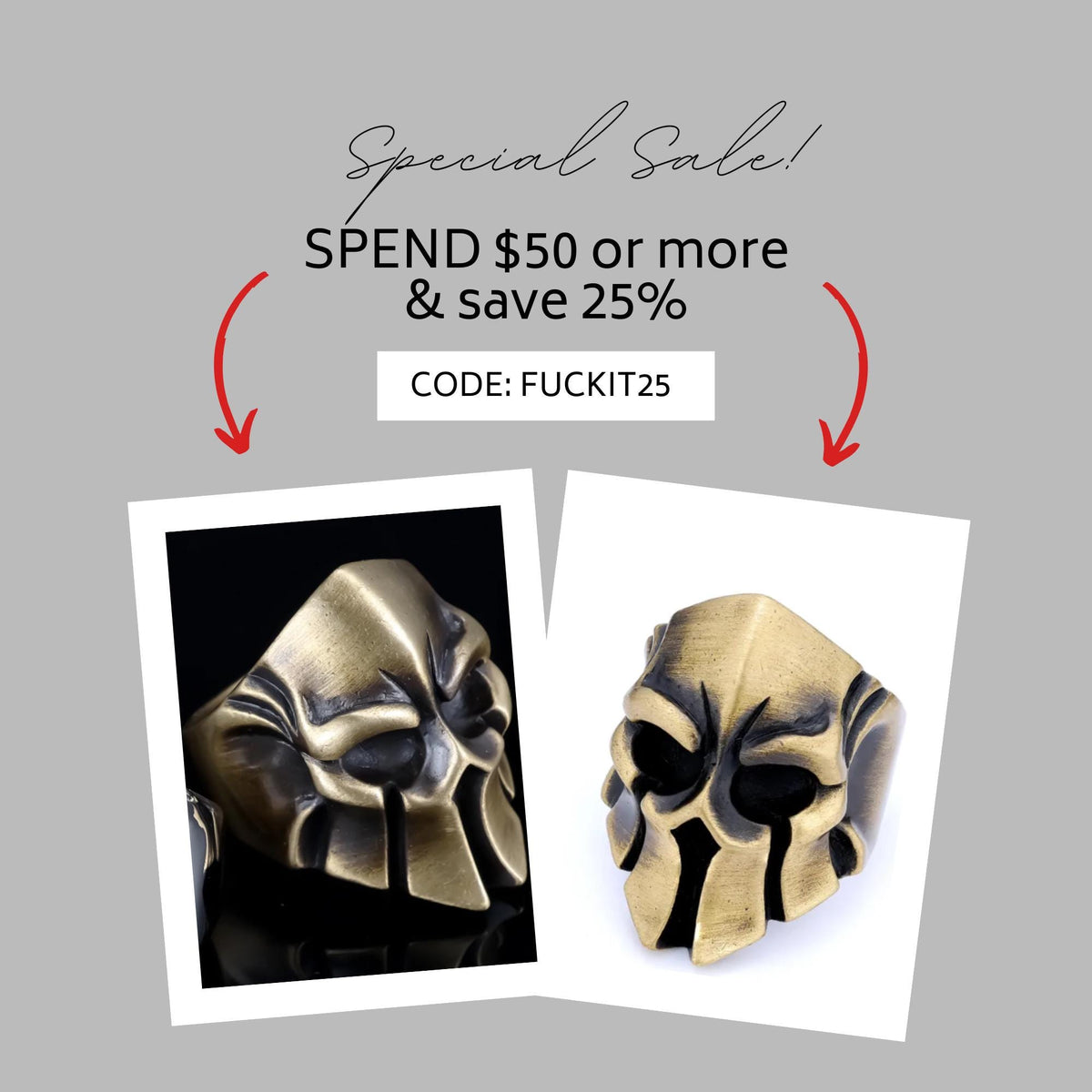 Stainless Steel Biker Skull Ring: Antique Brass Warrior Helmet Design