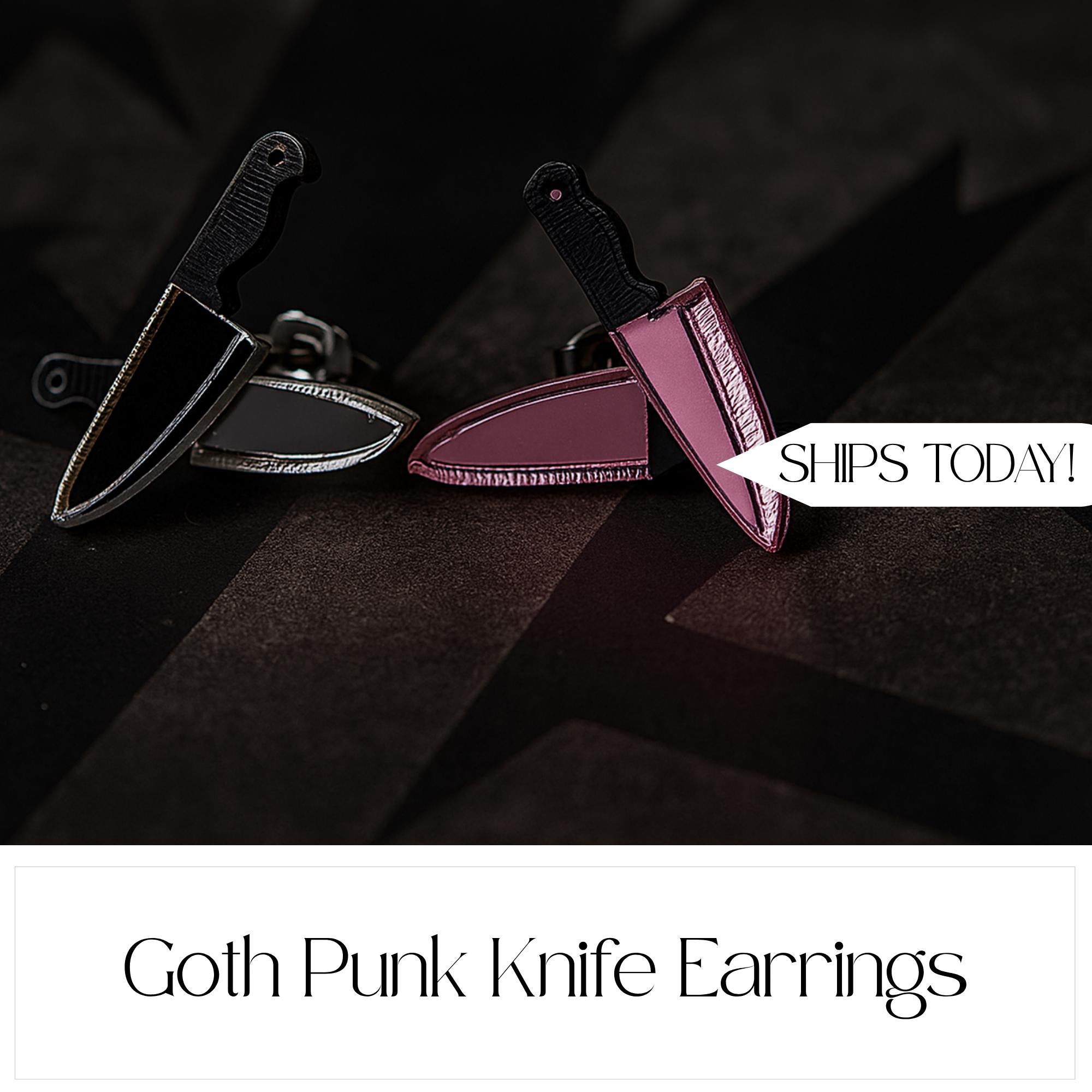 Horror Knife Earrings: Handmade Goth Punk Studs for Alternative Style Lovers