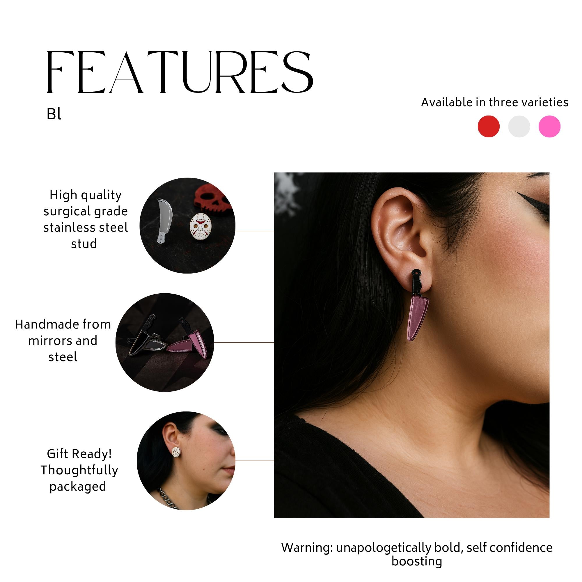 Horror Knife Earrings: Handmade Goth Punk Studs for Alternative Style Lovers