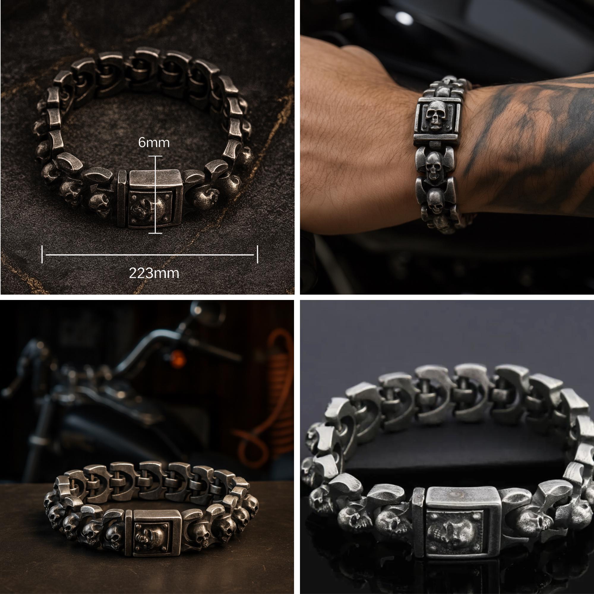 Mens Biker Bracelet Harley Davidson High Quality Gift for Him Skull Stainless Steel Heavy Chunky Bracelet for Dad