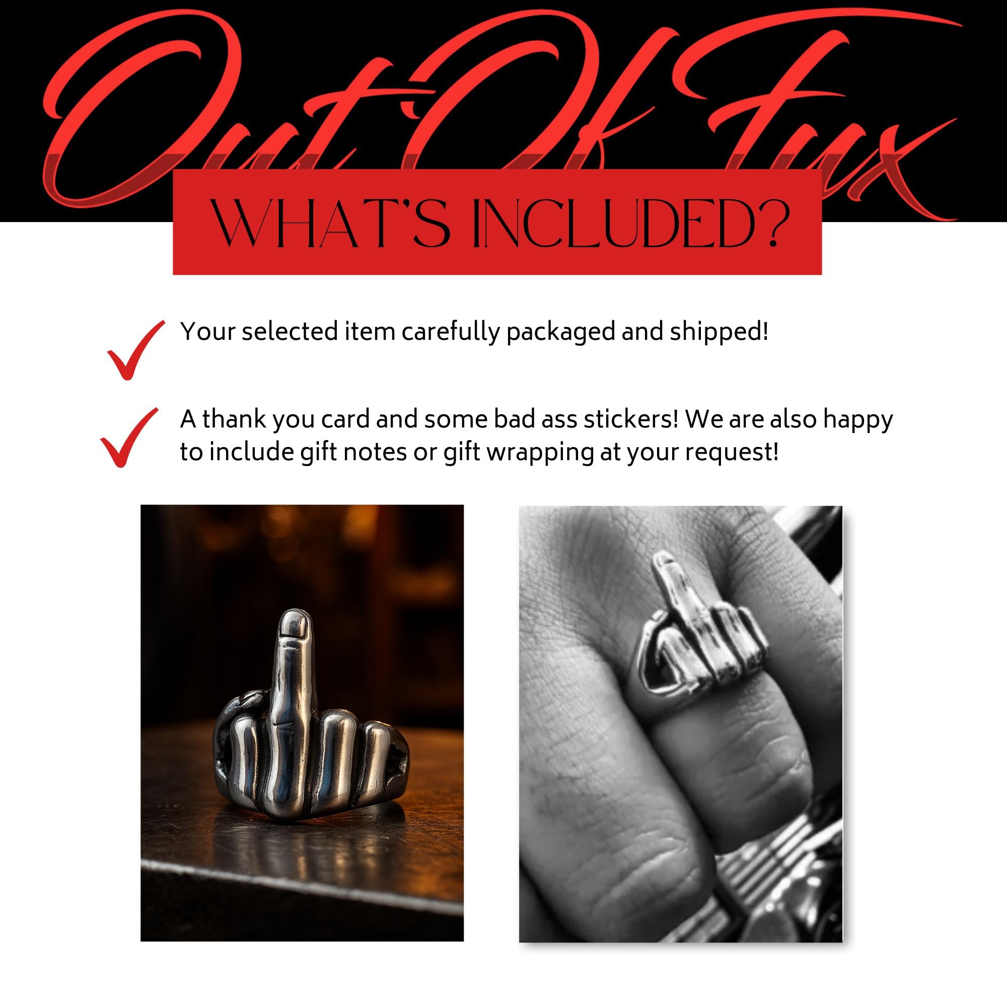 Fuck Off Middle Finger 316L Stainless Steel Statement Ring, Unisex Biker Ring, Alternative Gothic Jewelry, Rude Funny Gift