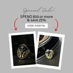 Stainless Steel Biker Skull Ring with 18K Gold Detail, Men’s Statement Ring