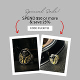 Stainless Steel Biker Skull Ring with 18K Gold Detail, Men’s Statement Ring