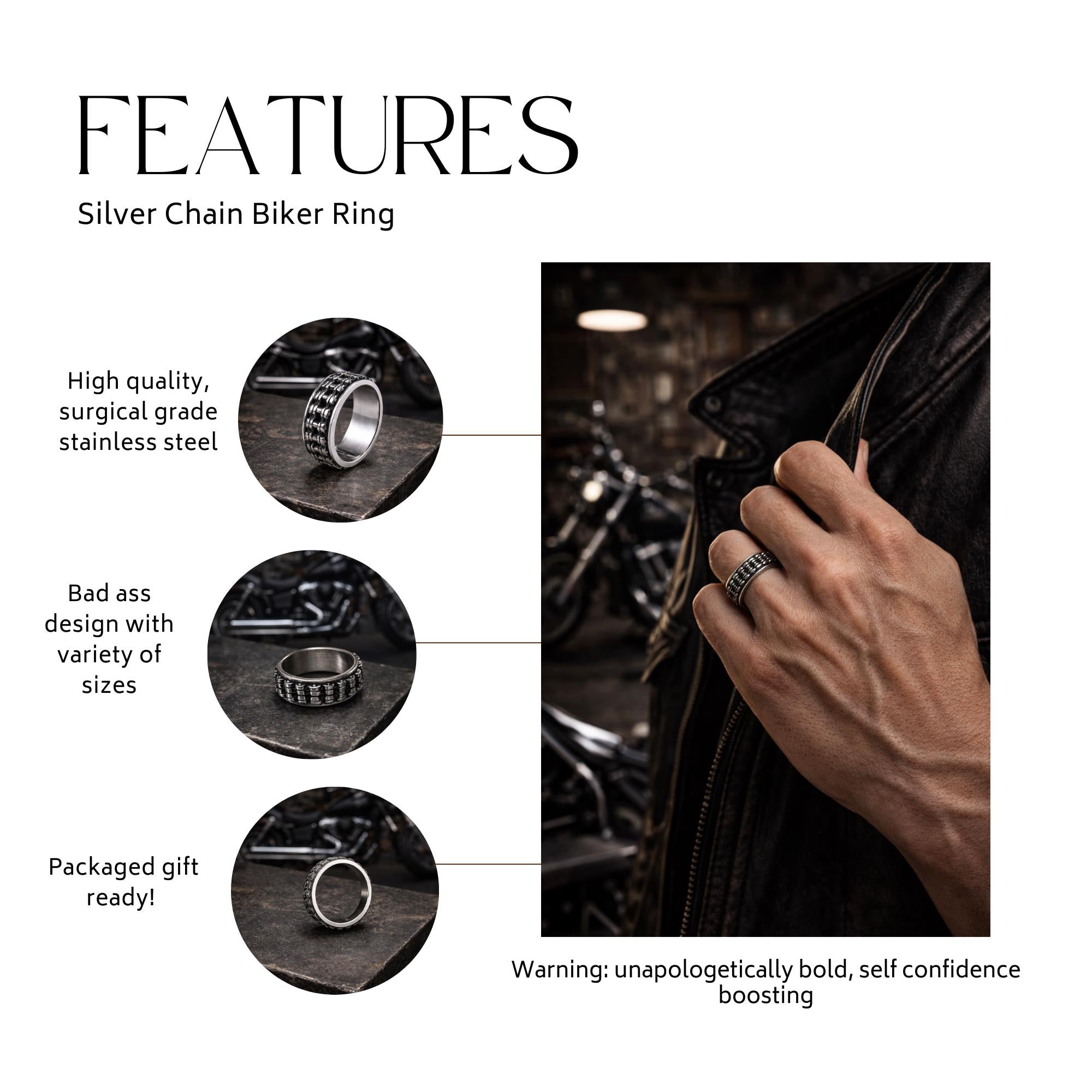 Motorcycle Chain Ring for Men, Durable Biker Style Band