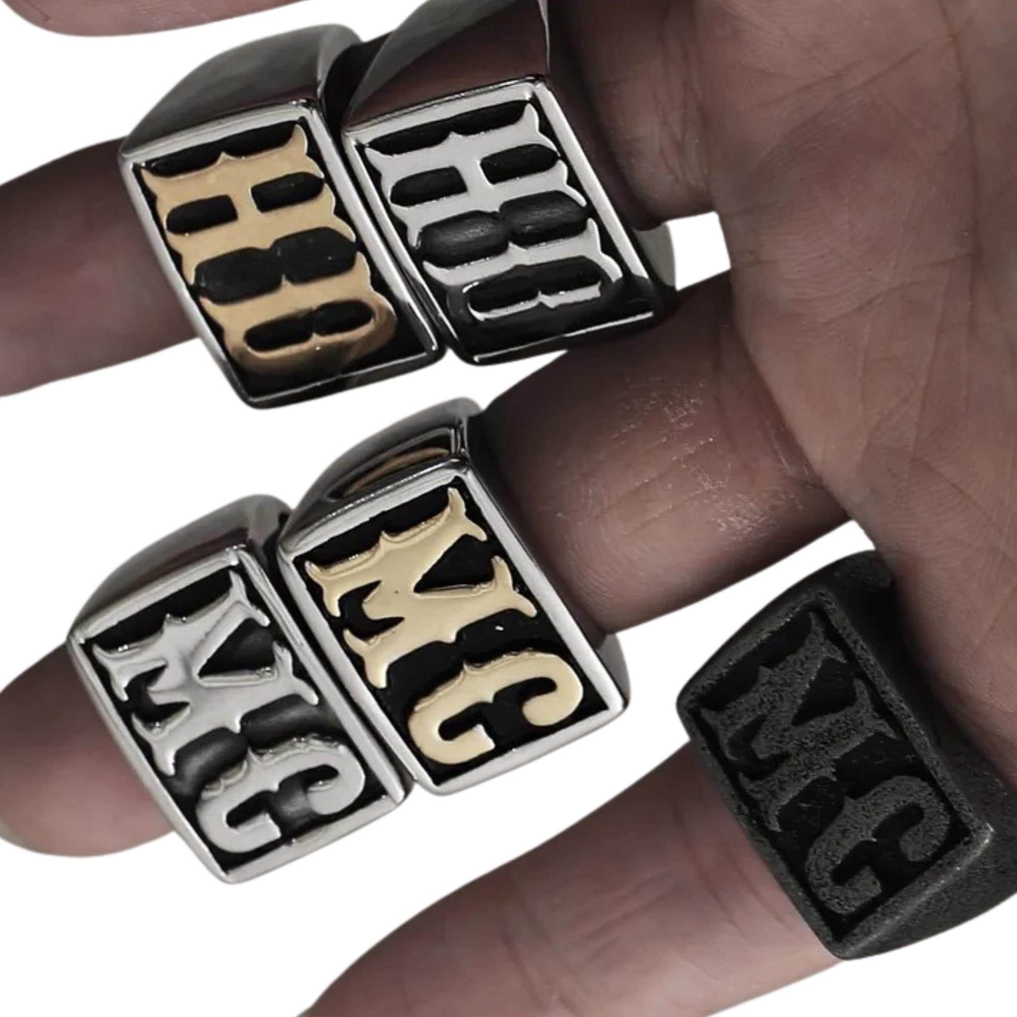 HD or MC Stainless Steel Biker Ring in Gold or Silver Finish