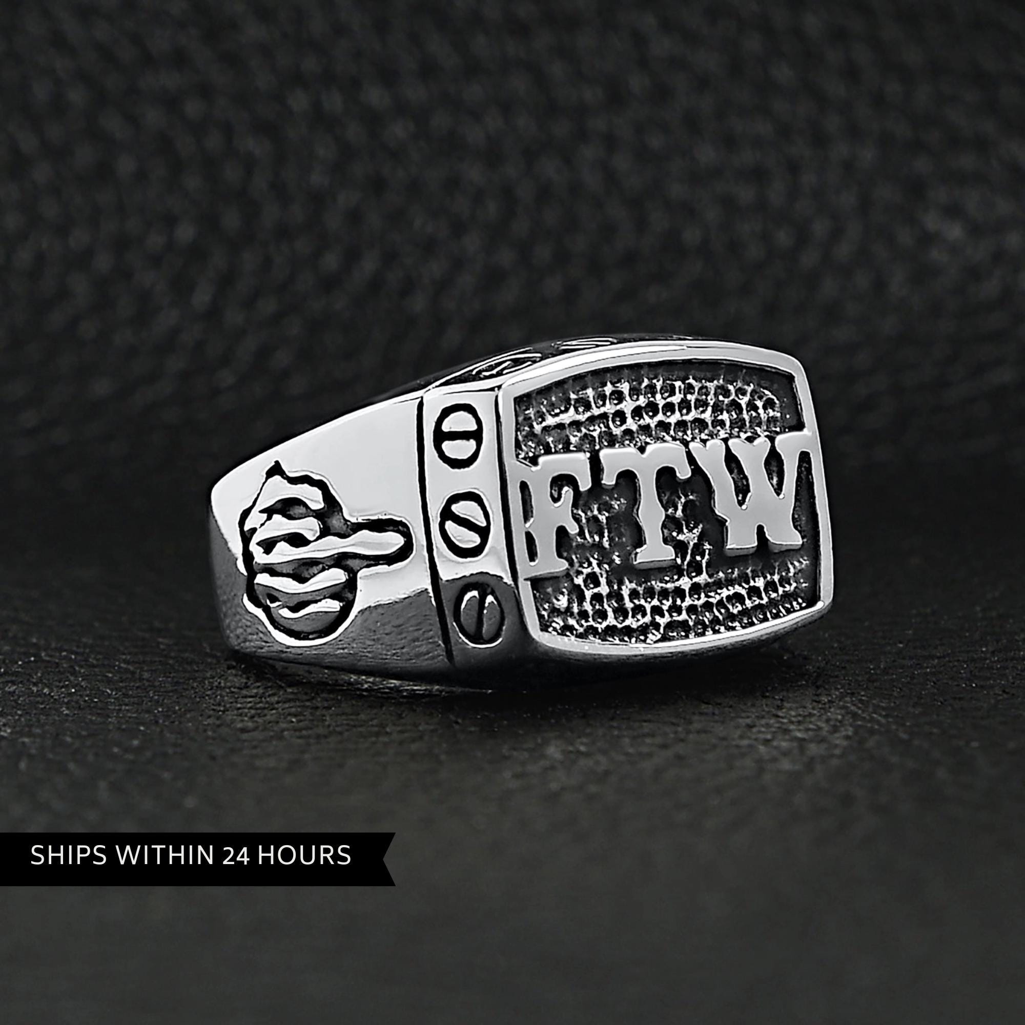 Men's FTW Biker Ring: Stainless Steel Statement Ring