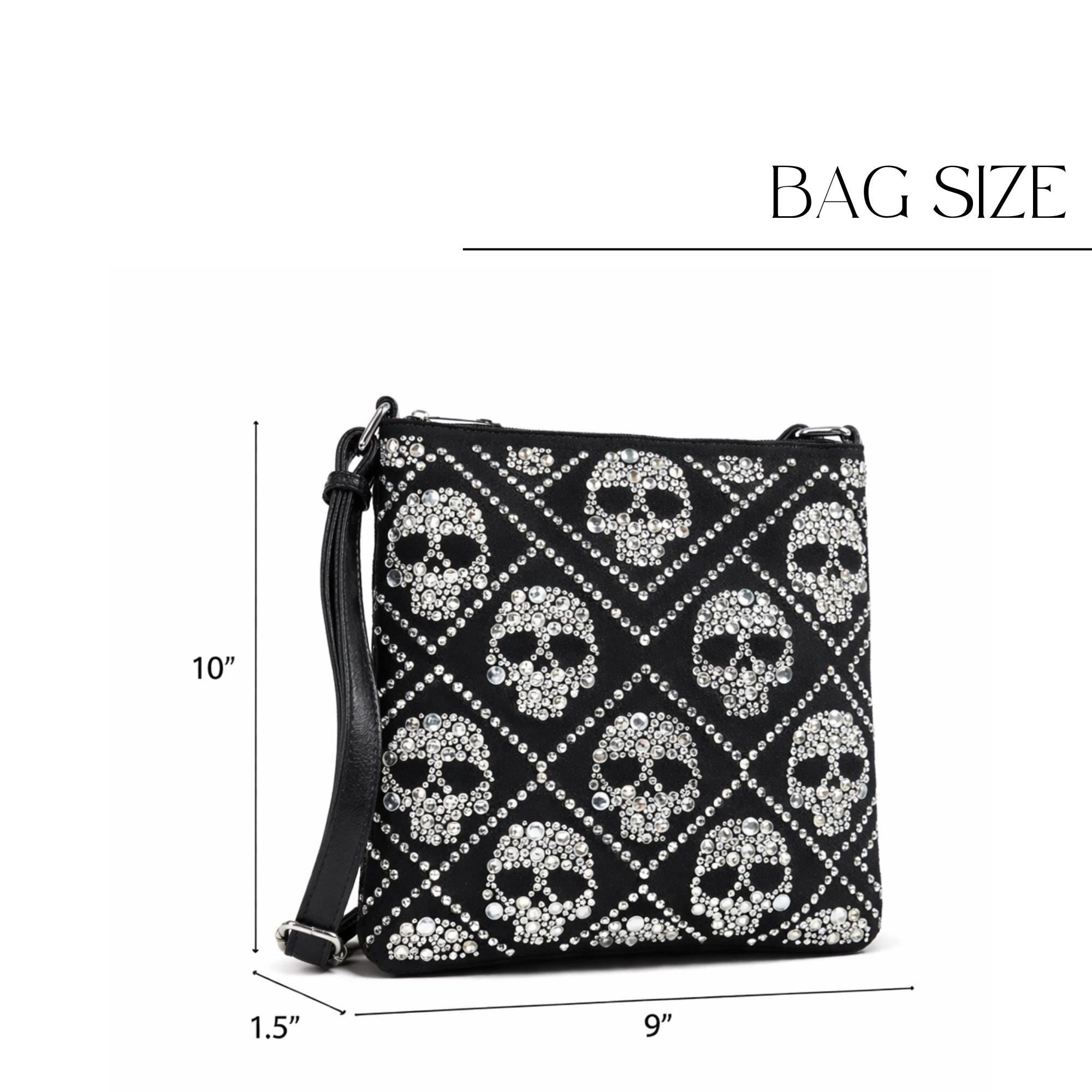Rhinestone Skull Crossbody Bag, Faux Leather Sling Purse with Bling Detail