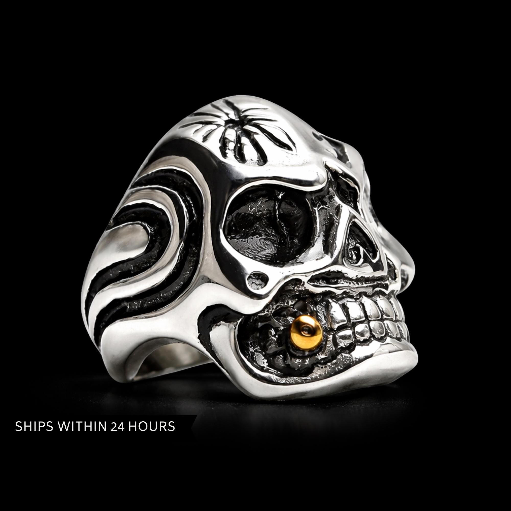 Skull Biker Ring with Cigar: Titanium Gothic Statement Ring for Men