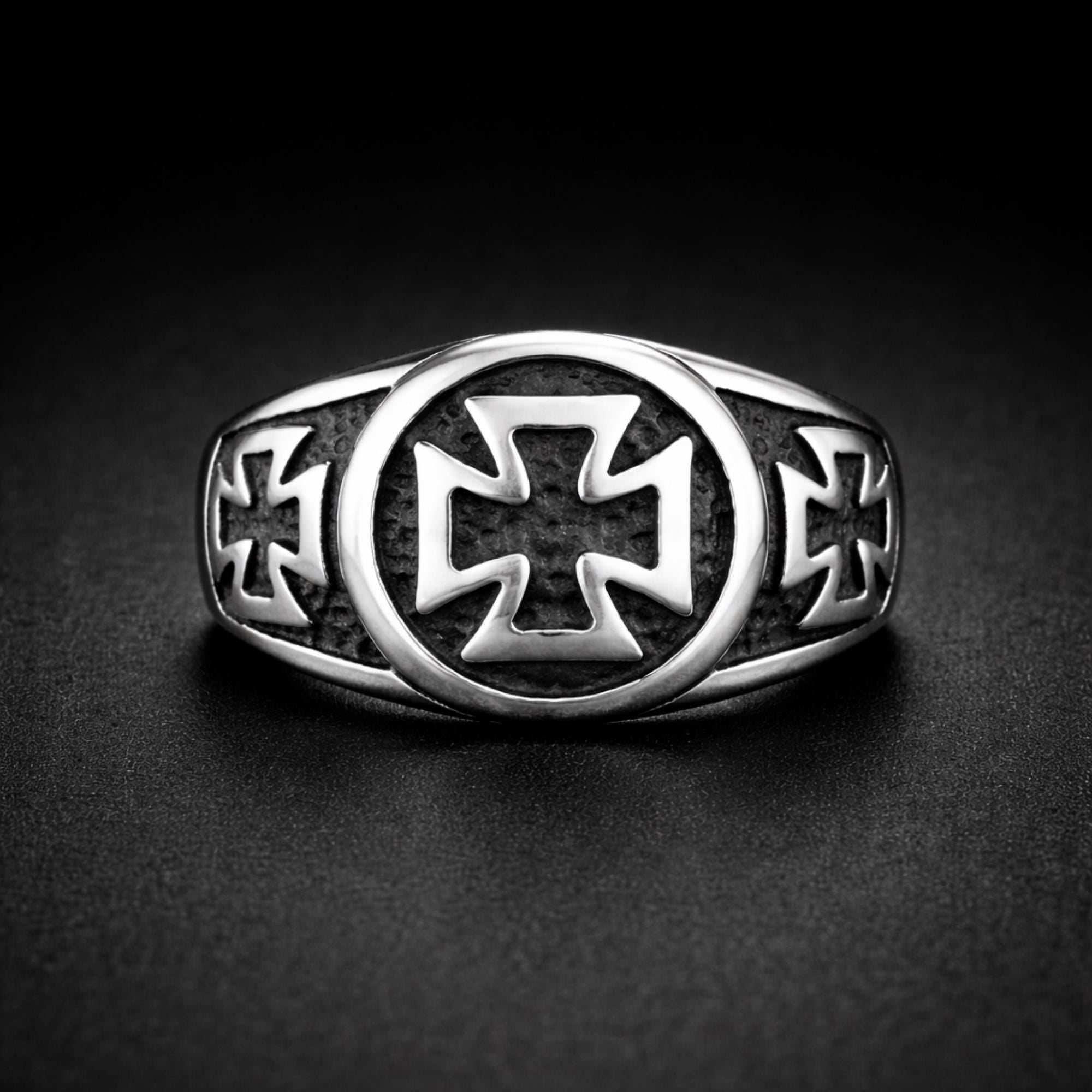 Iron Cross Shield Ring for Men, Stainless Steel Gothic Statement Ring