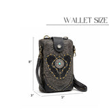 Tooled Black Leather Crossbody Bag: Western Style, Card Slots