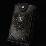 Tooled Black Leather Crossbody Bag: Western Style, Card Slots