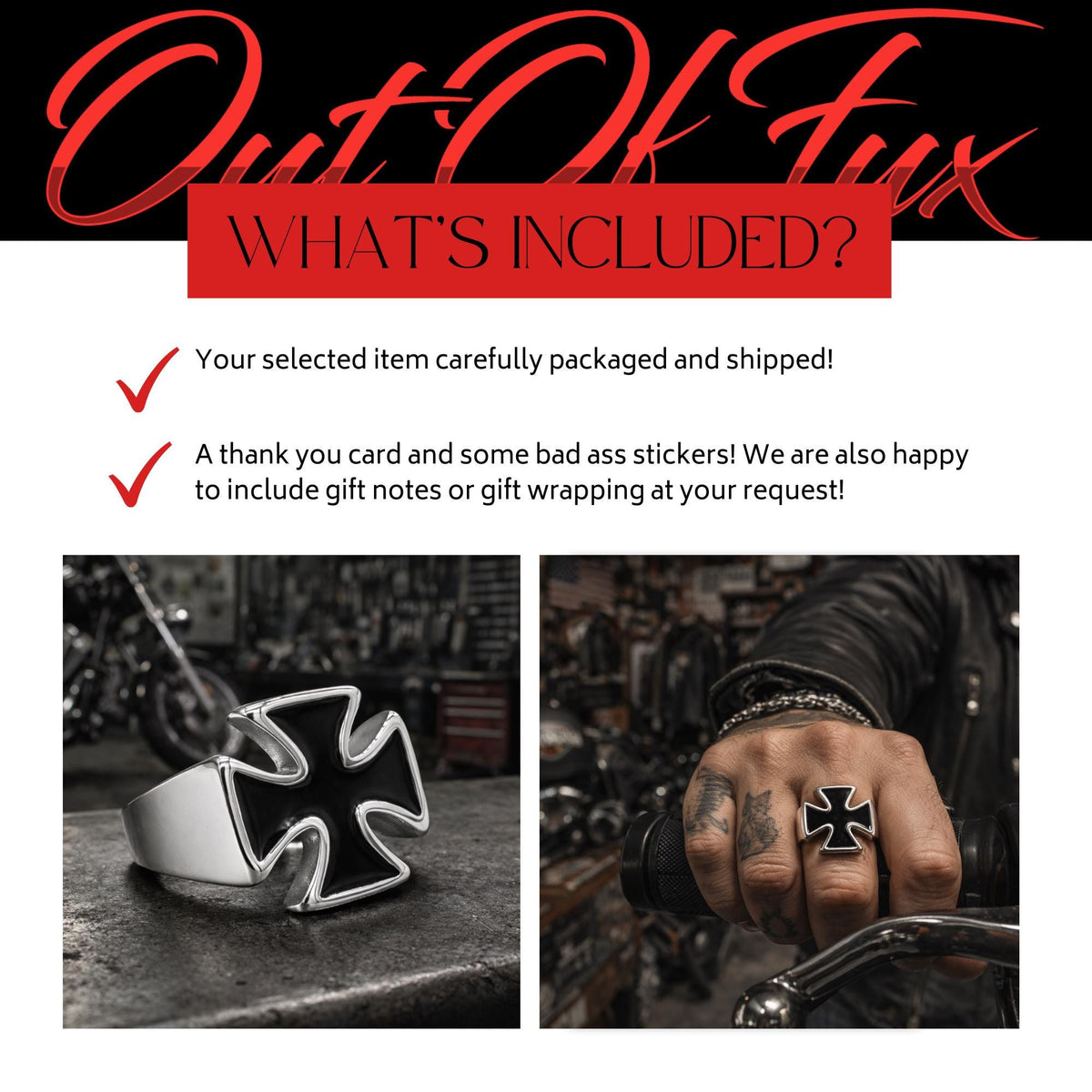 Black Iron Cross Ring for Men, Stainless Steel Gothic Statement Ring