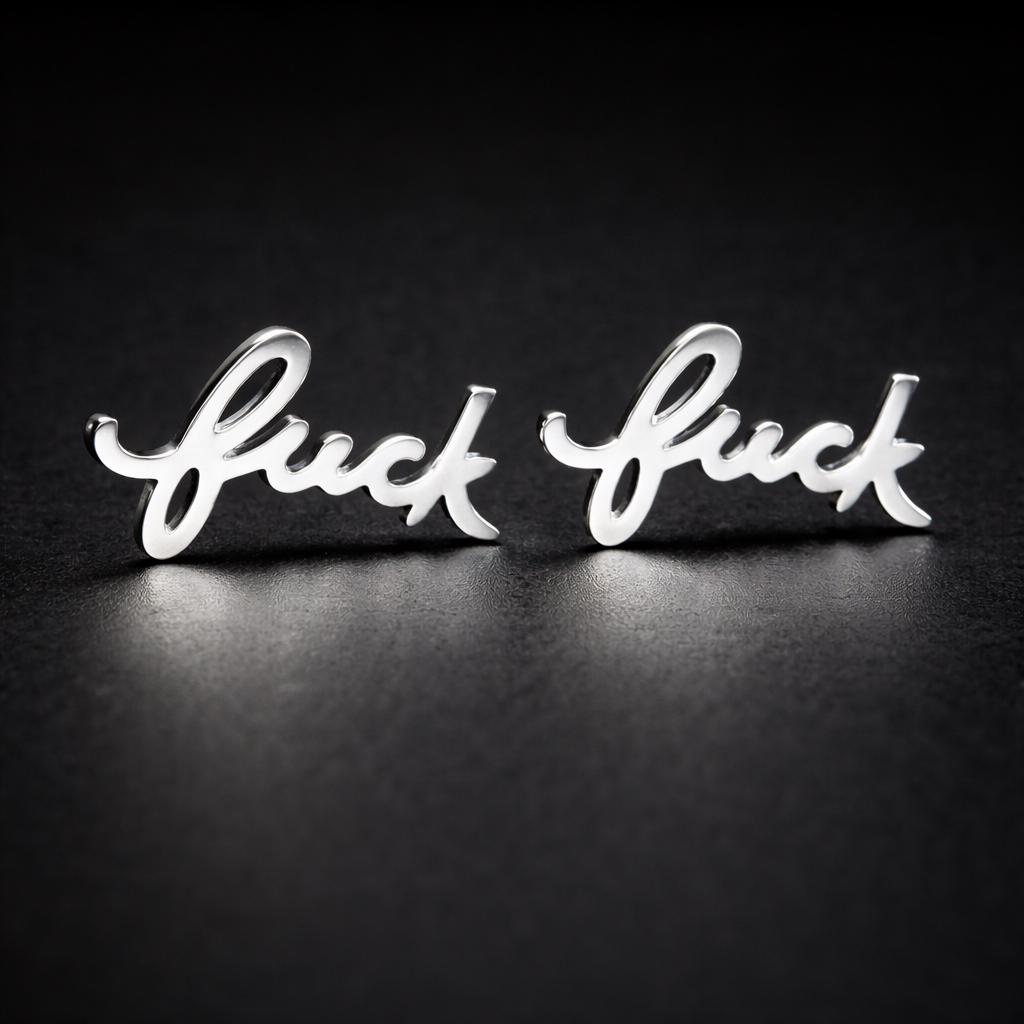 Cursive Fuck Stud Earrings Pair: Dainty Feminist Jewelry in Gold, Silver, Black