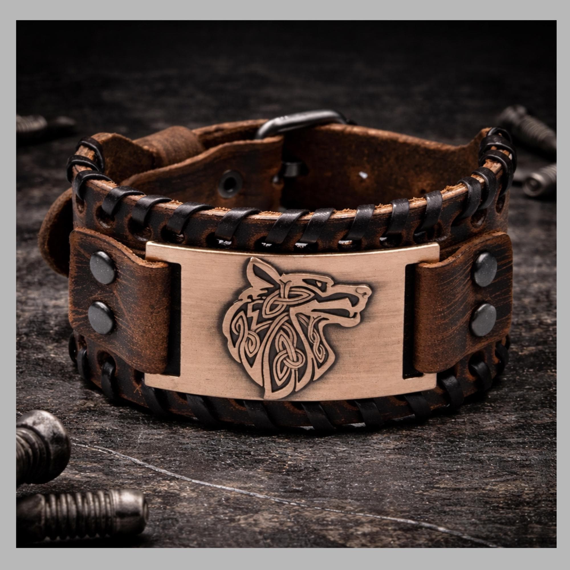Men’s Viking Leather Cuff Bracelet with Norse Compass, Medieval Warrior Wristband