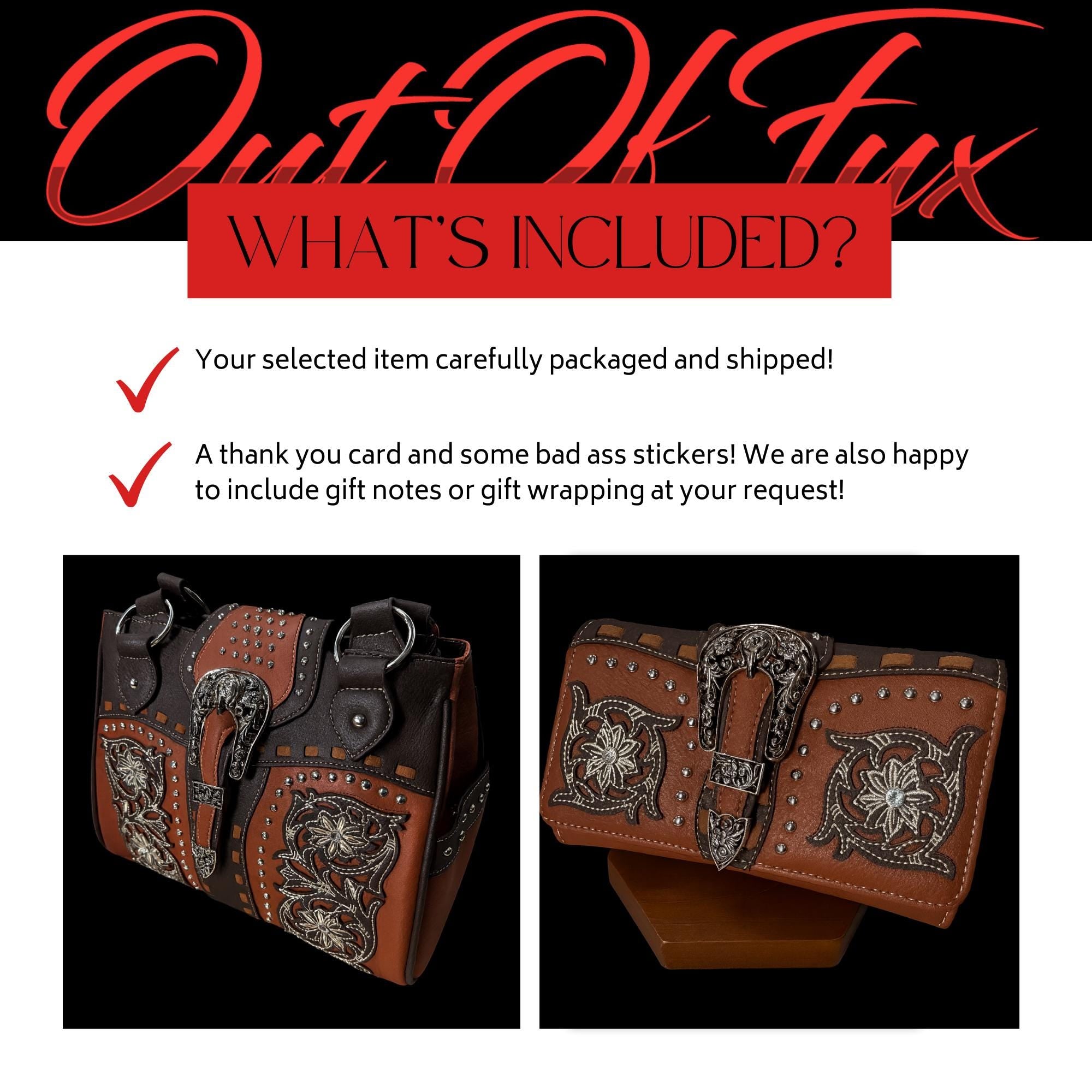 Brown Western Purse and Wallet Set, Faux Leather Buckle Detail