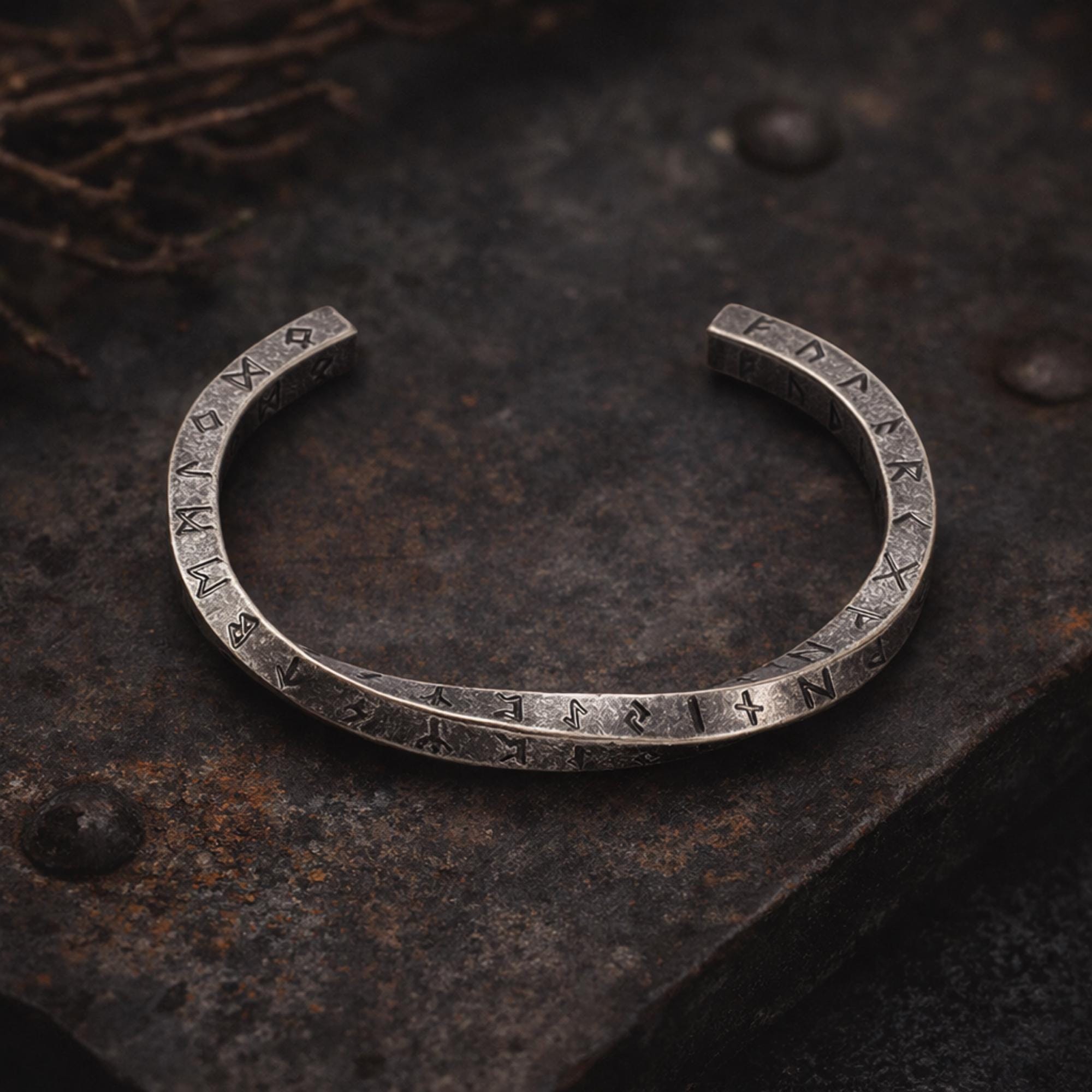 Antique Silver Viking Rune Cuff Bracelet, Stainless Steel Norse Jewelry for Men