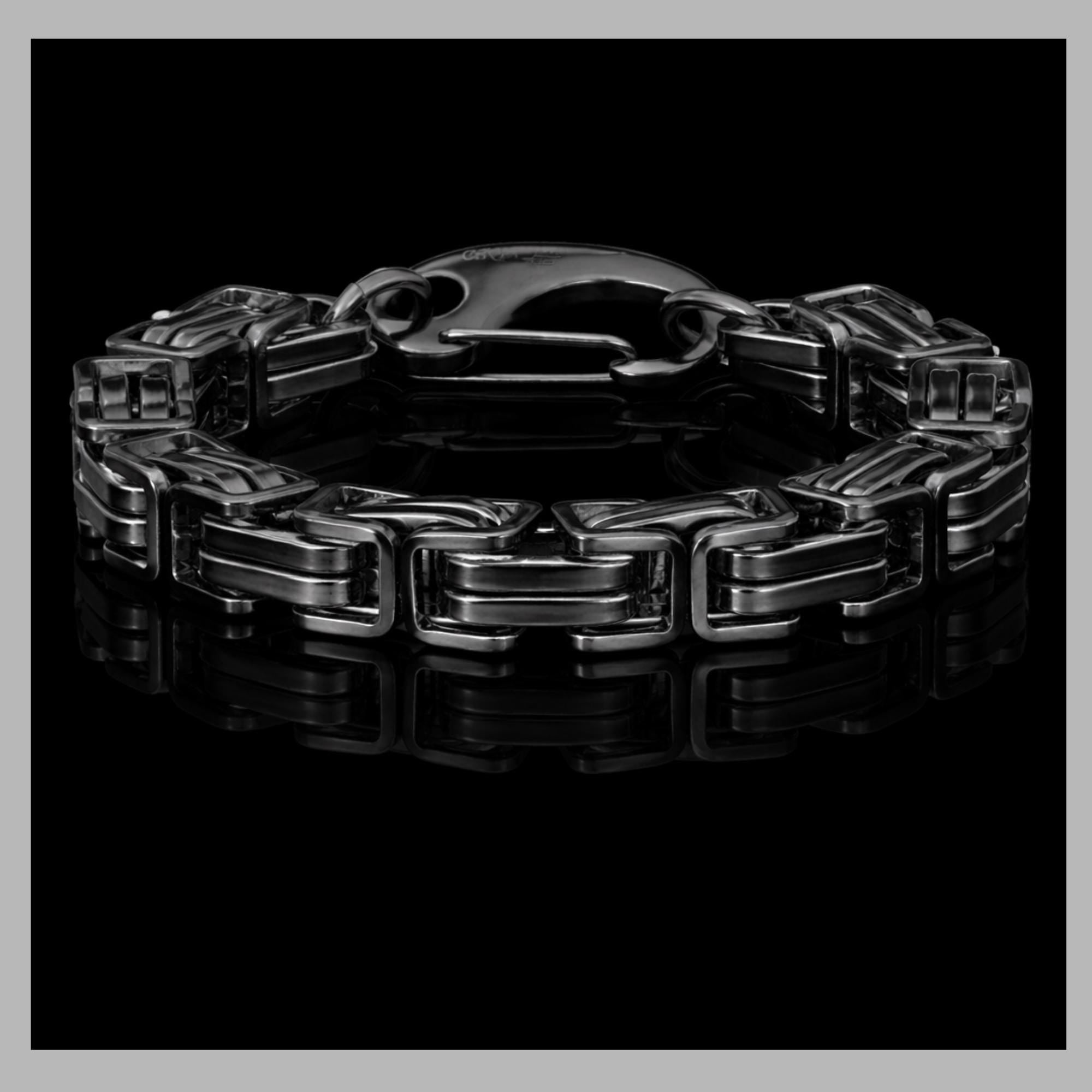 Heavy Black Stainless Steel Byzantine Bracelet, Men’s Biker Chain Jewelry