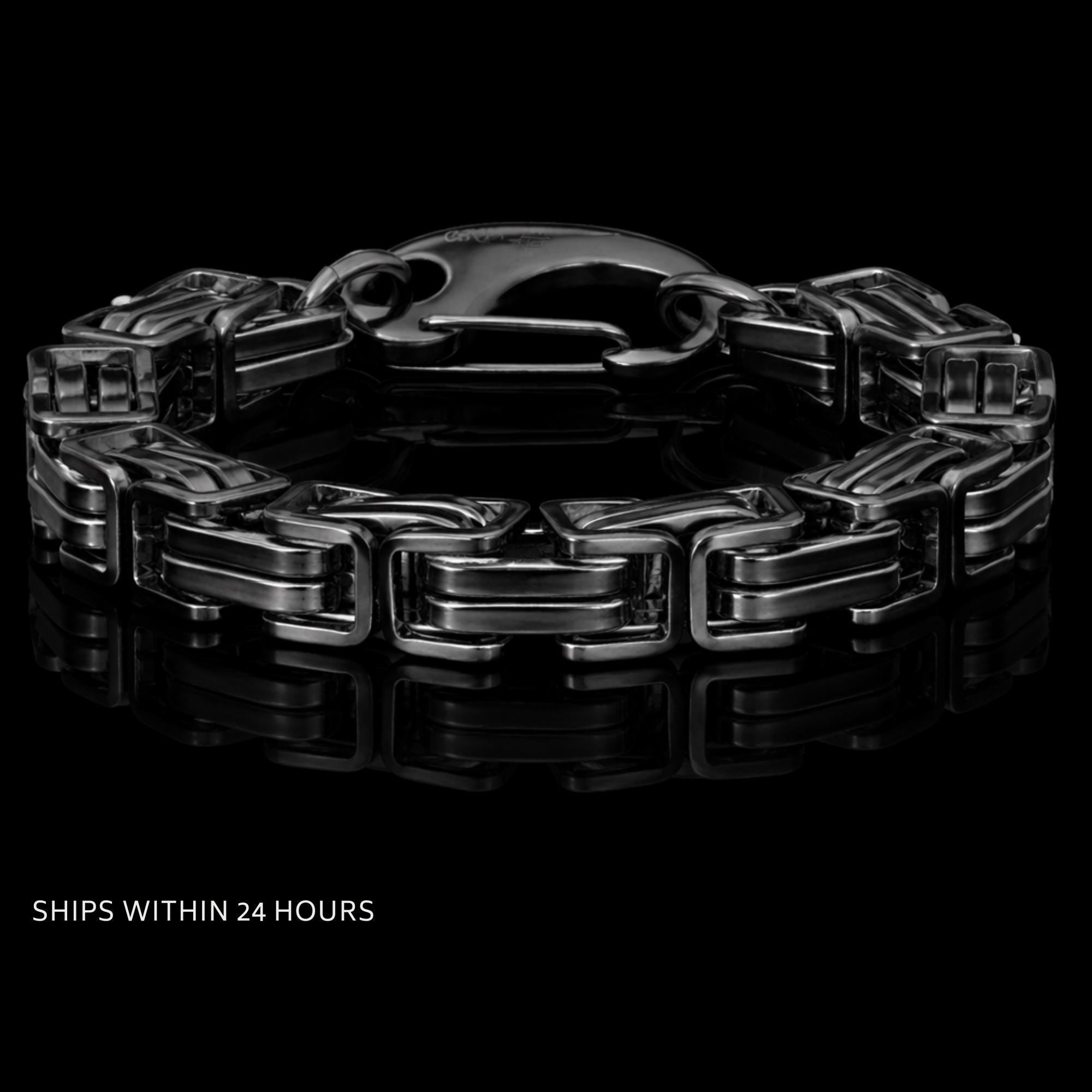 Heavy Black Stainless Steel Byzantine Bracelet, Men’s Biker Chain Jewelry