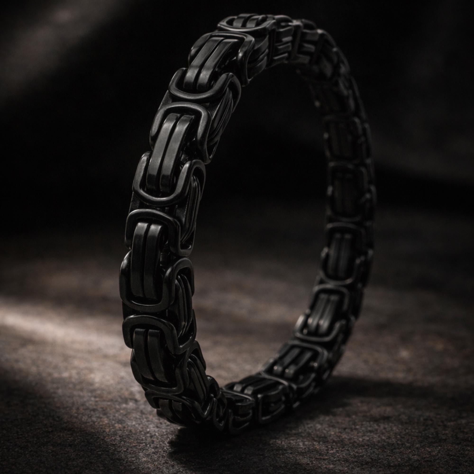 Heavy Black Stainless Steel Byzantine Bracelet, Men’s Biker Chain Jewelry