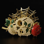 Gold Skull Hair Clip with Pearls, Gothic Statement Accessory for Edgy Alternative Style