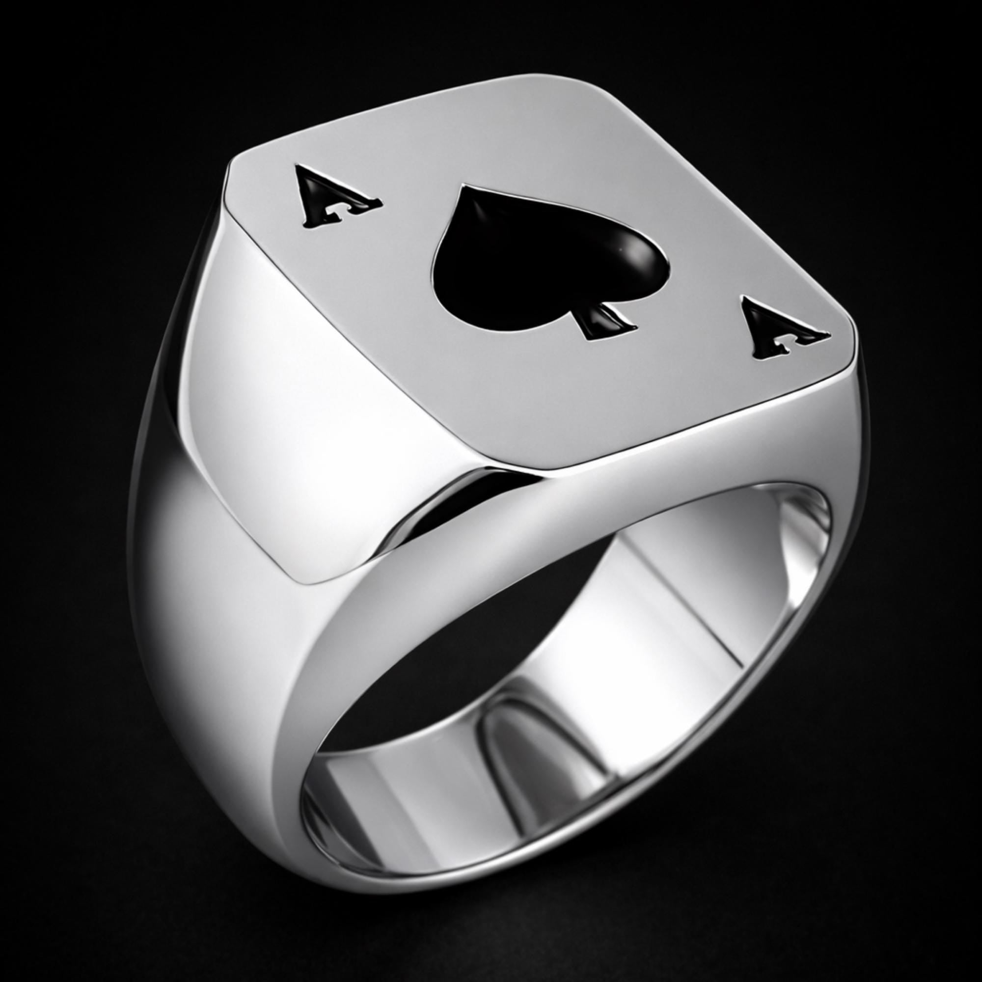 Ace of Spades Titanium Signet Ring for Men, Bold Spade Symbol Statement Ring