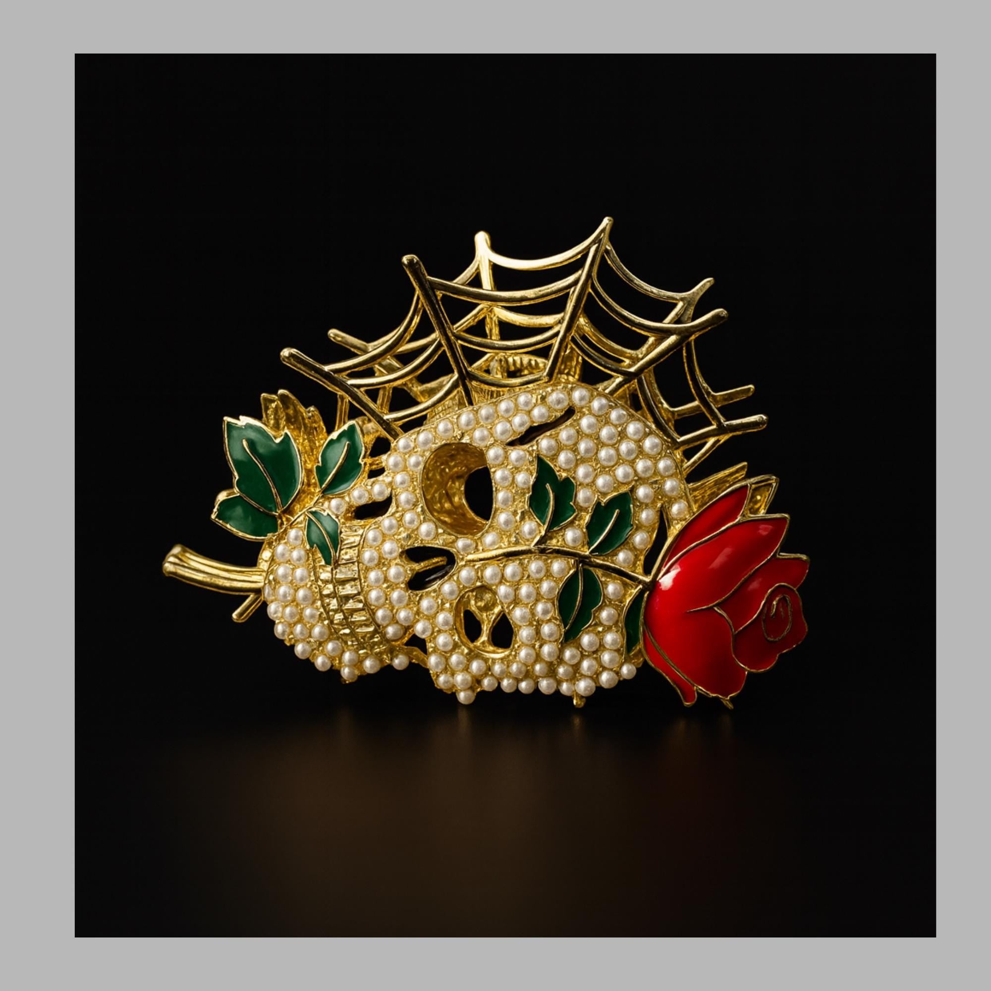 Gold Skull Hair Clip with Pearls, Gothic Statement Accessory for Edgy Alternative Style