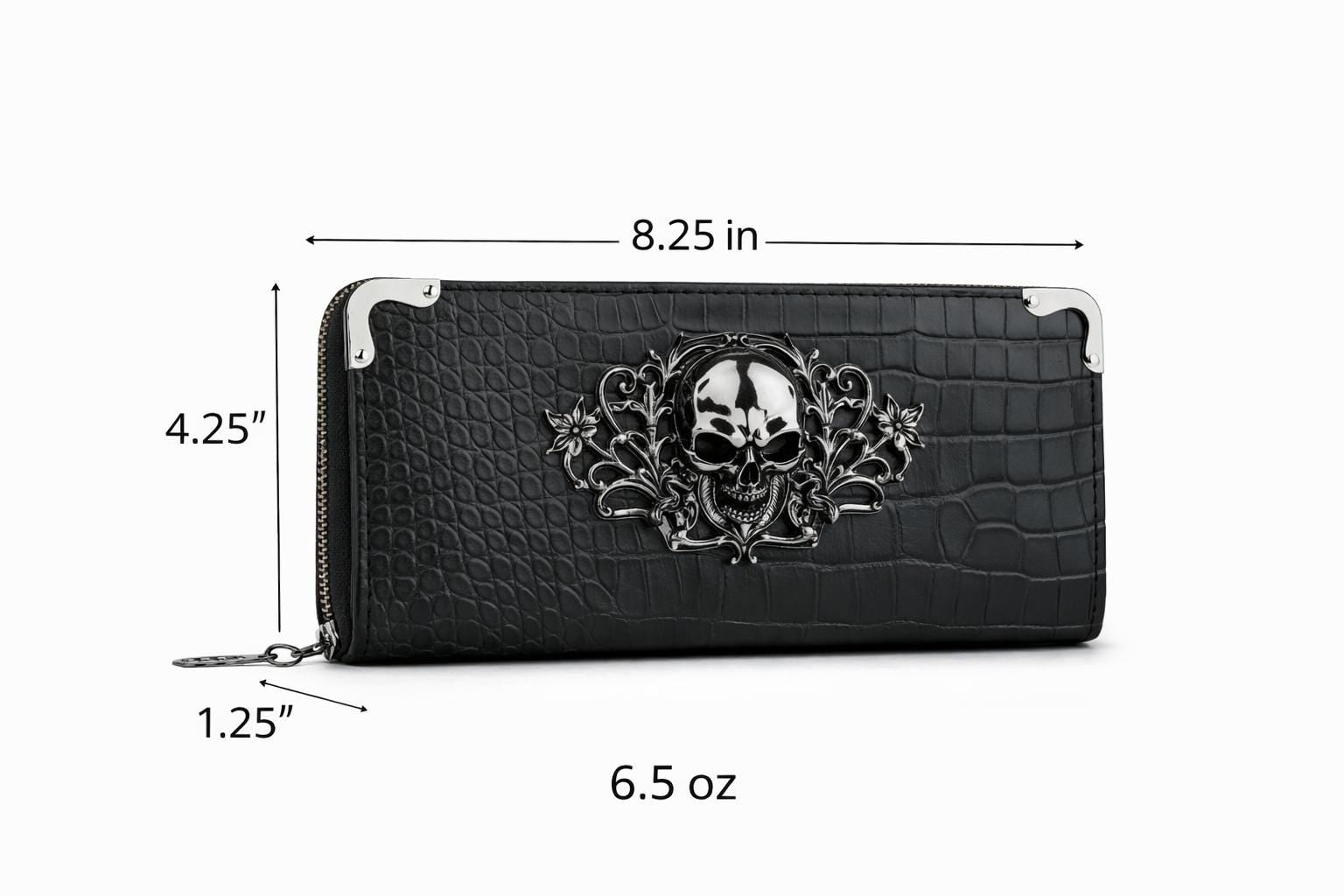 Goth Faux Leather Wallet with Skull Hardware: Compact Accordion Card Holder