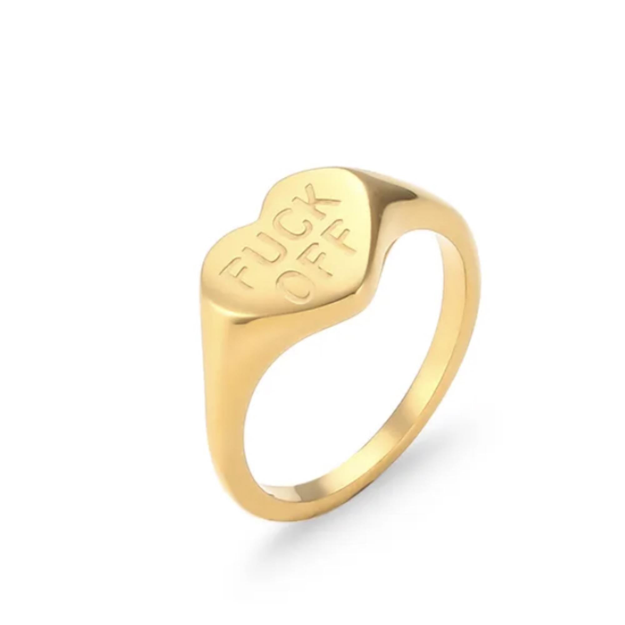 Gold Fuck Off Jewelry Set: Stainless Steel Necklace and Ring Bundle