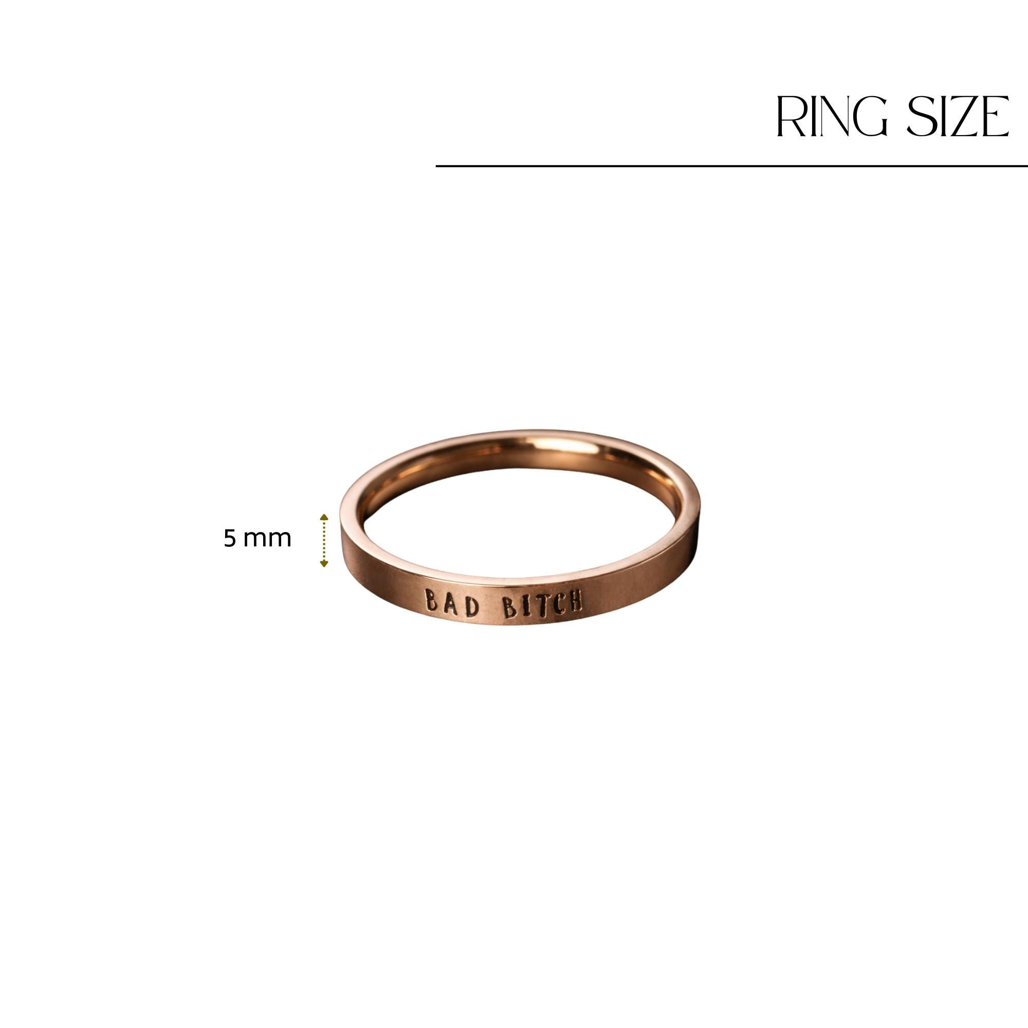 Rose Gold Bad Bitch Ring, Minimalist Stainless Steel Swear Word Band