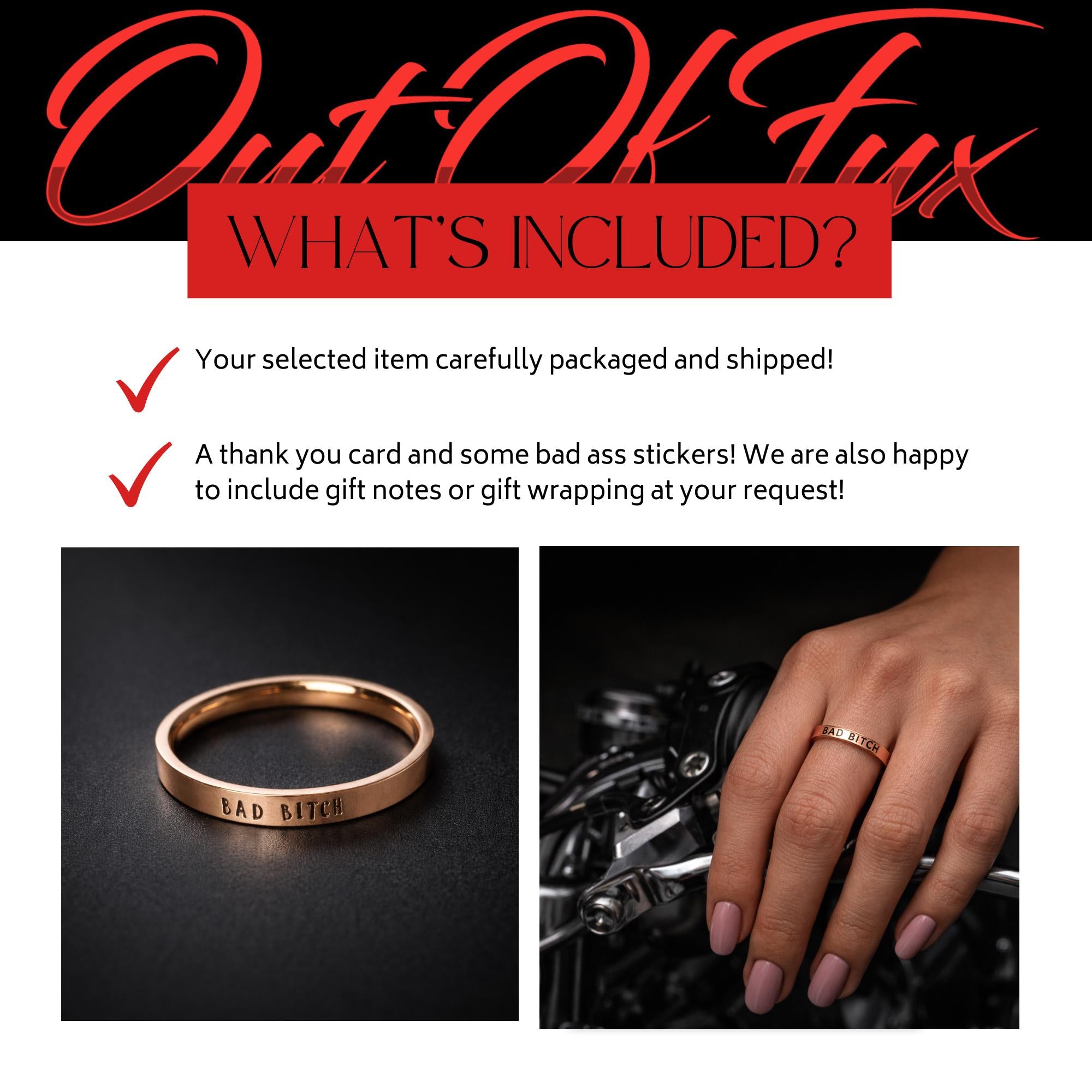 Rose Gold Bad Bitch Ring, Minimalist Stainless Steel Swear Word Band