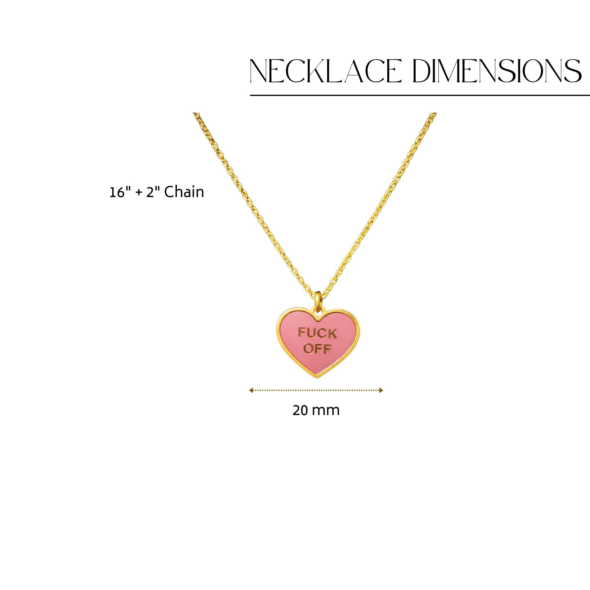 Fuck Off Heart Necklace, Edgy Brass Charm Necklace with 16 Inch Chain