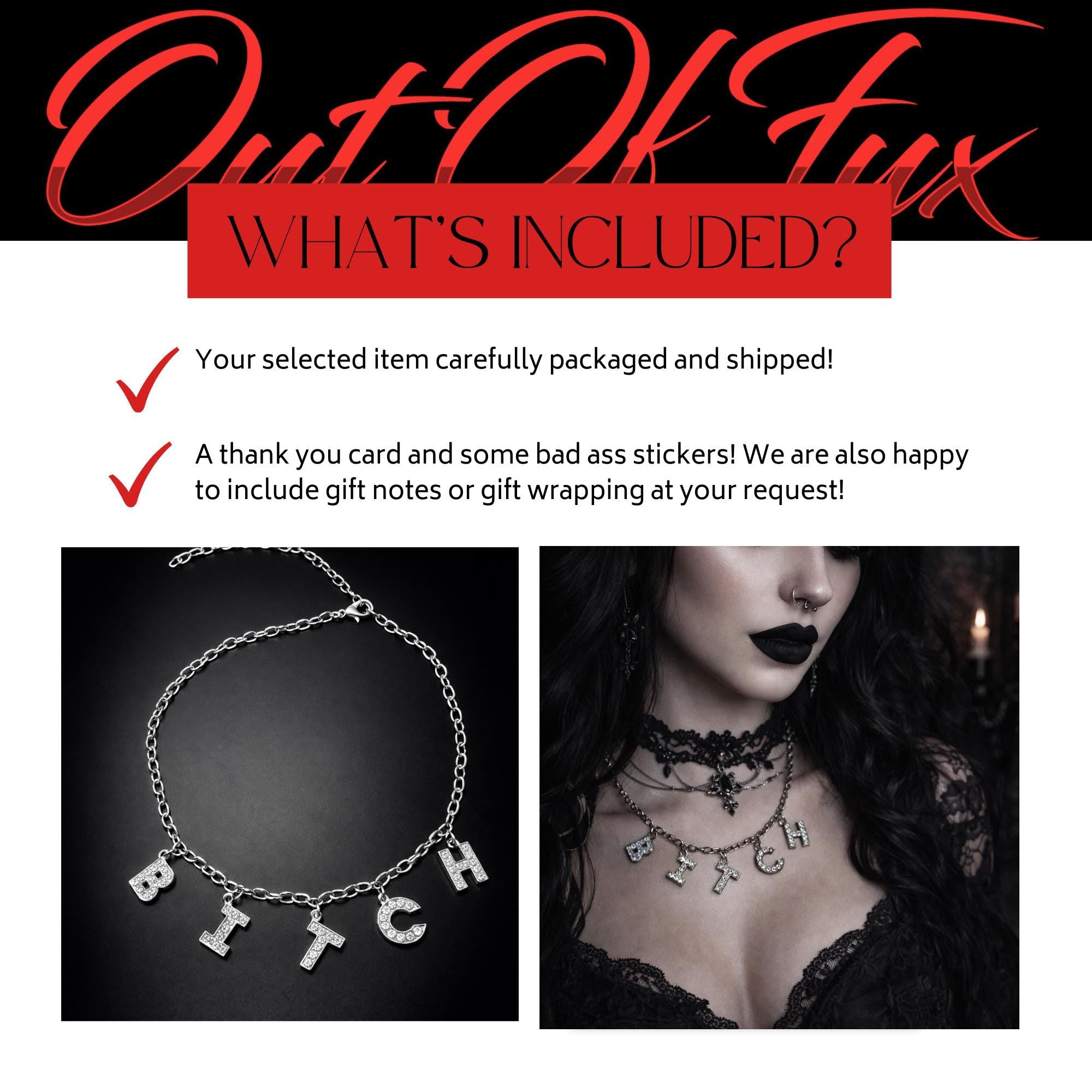 Silver Swear Word Necklace, Stainless Steel Pavé CZ Statement Chain