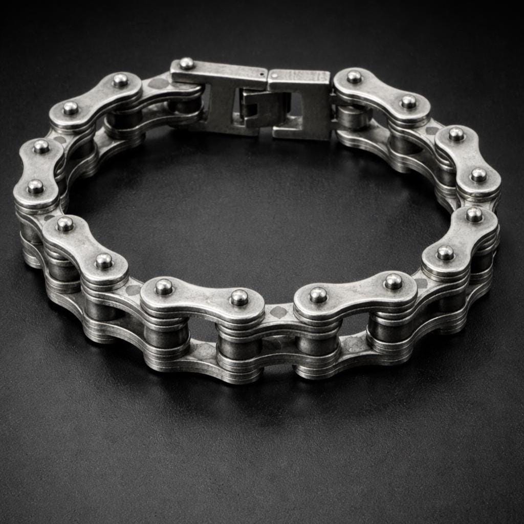 Antique Silver Biker Chain Bracelet: Rugged Gift for Men
