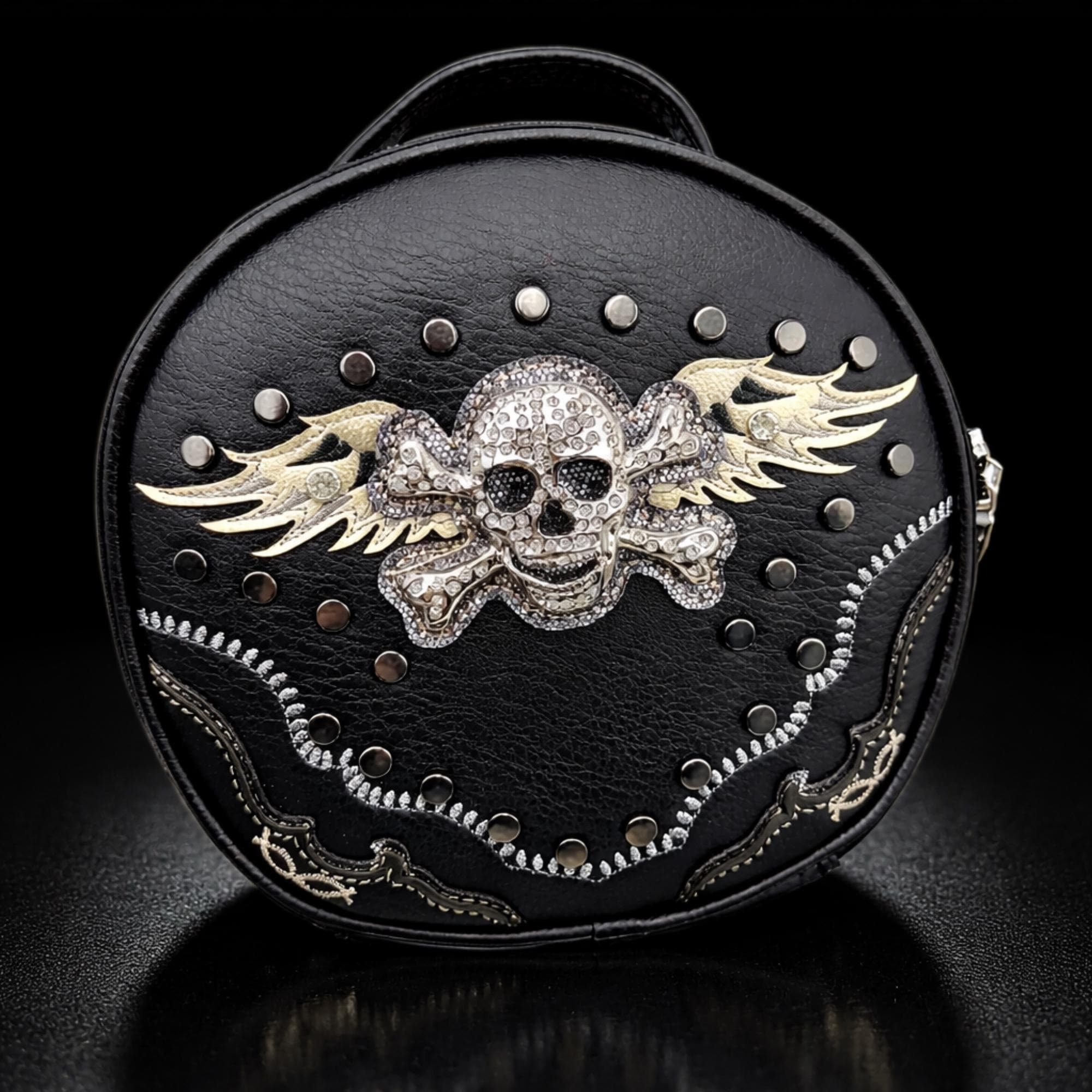Gothic Skull Crossbody Purse with Rhinestones and Studded Detail