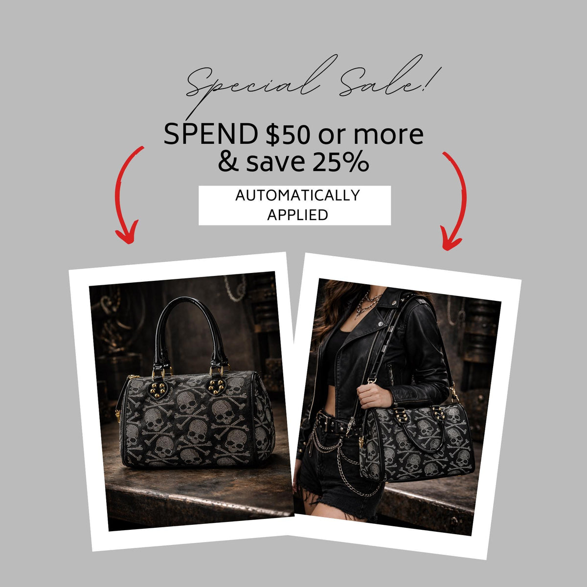 Rhinestone Skull Gothic Handbag, Gold Hardware Statement Purse for Alt Fashion Looks