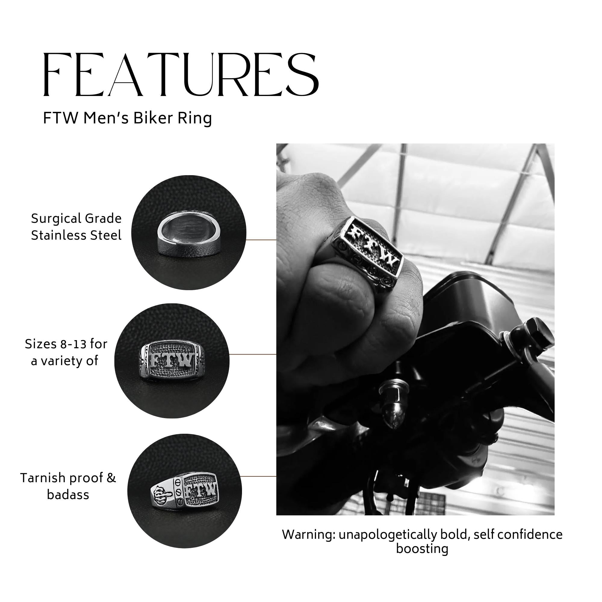 Men's FTW Biker Ring: Stainless Steel Statement Ring