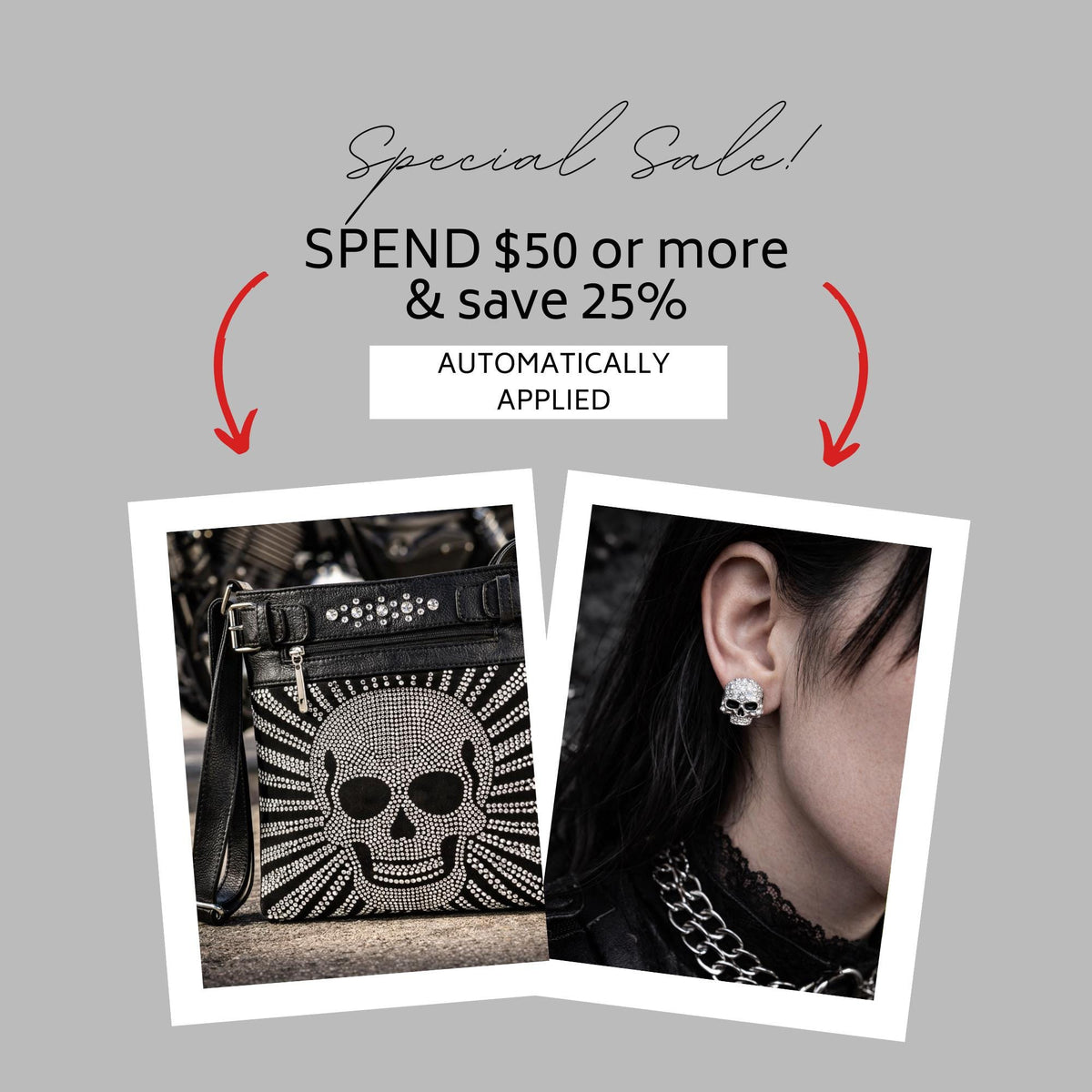 Cubic Zirconia Skull Stud Earrings, Silver or Rose Gold Goth Jewelry, Edgy Biker Punk