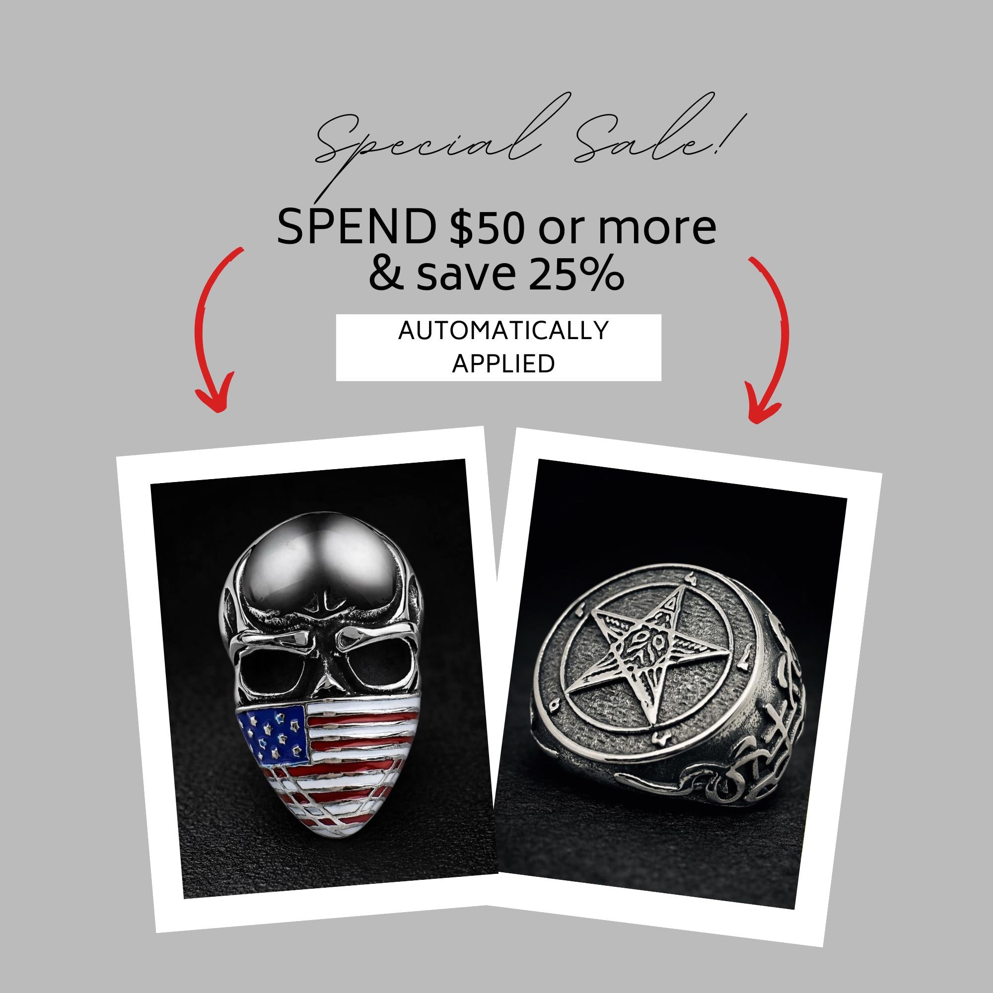 Chunky Pentagram Biker Ring, Gothic Silver Statement Ring for Men