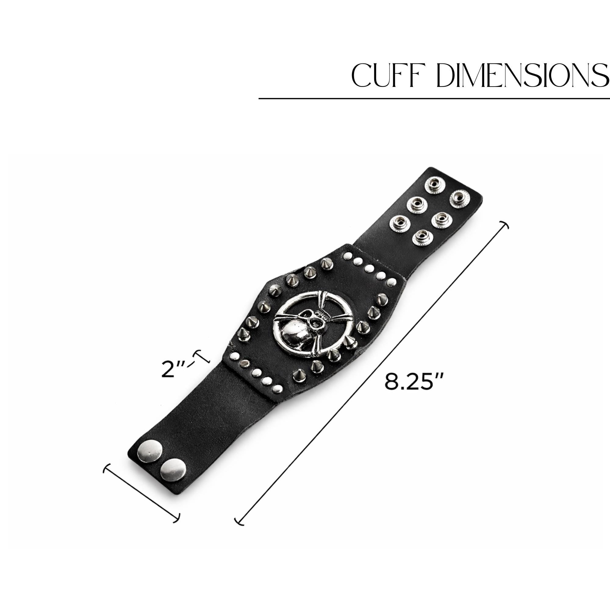 Biker Skull Leather Cuff Bracelet for Men, Faux Leather Wristband with Stainless Steel Studs