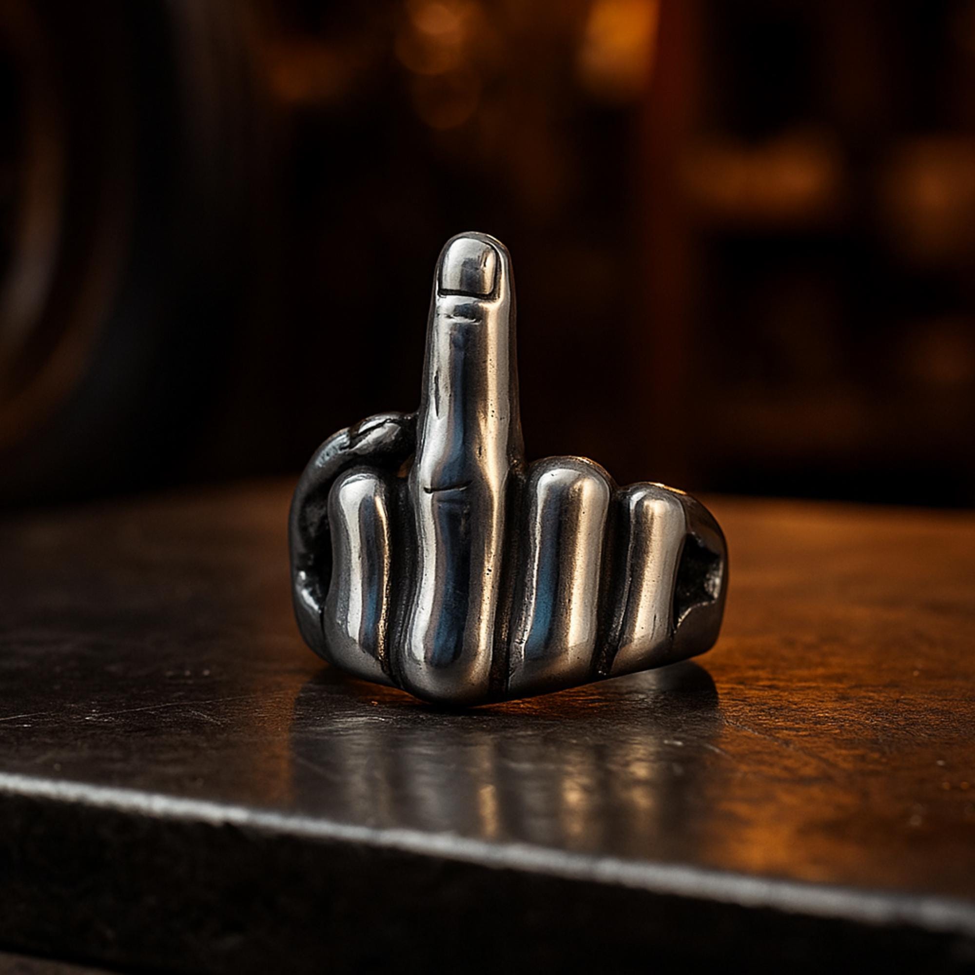 Fuck Off Middle Finger 316L Stainless Steel Statement Ring, Unisex Biker Ring, Alternative Gothic Jewelry, Rude Funny Gift