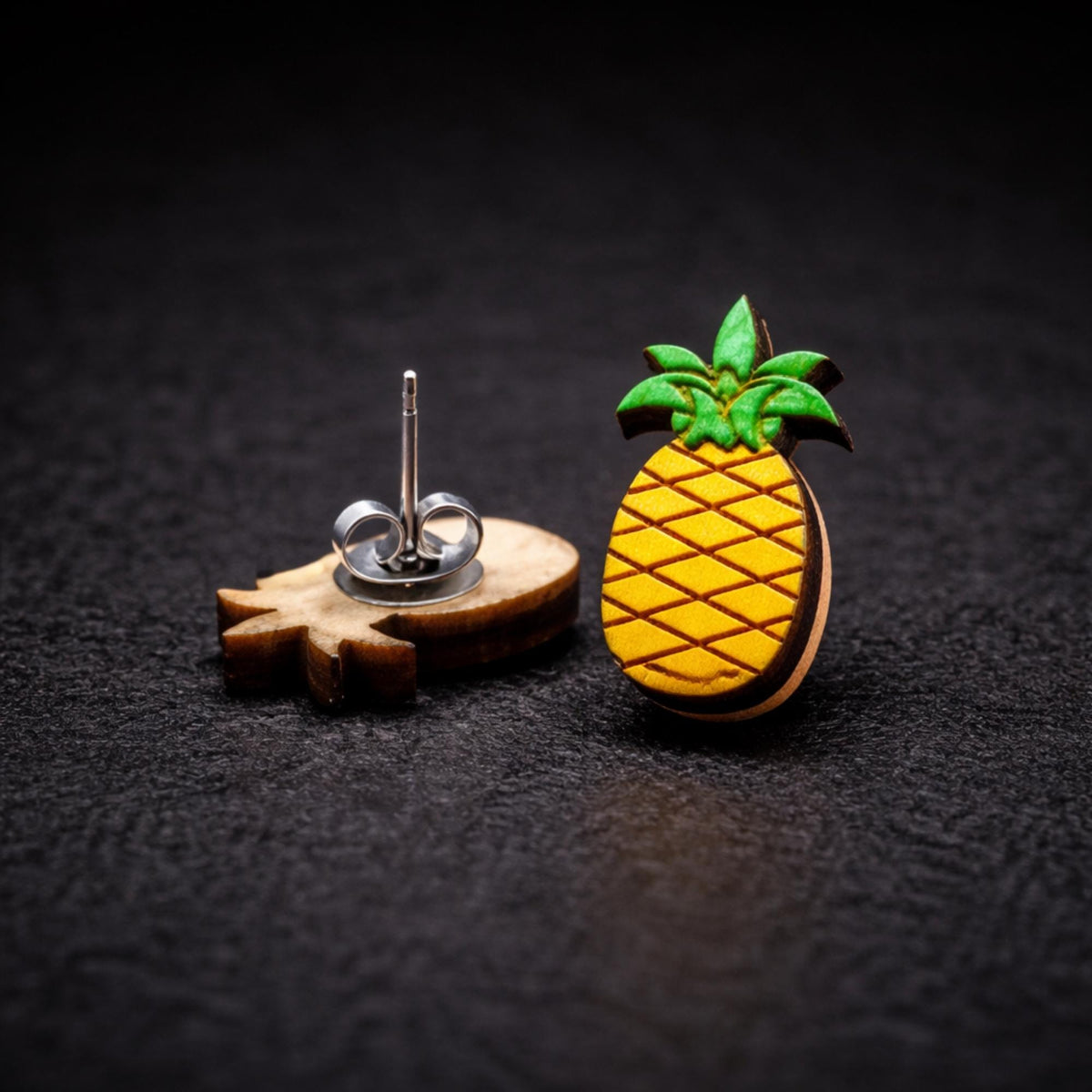Wooden Pineapple Stud Earrings – Lightweight Tropical Fruit Jewelry