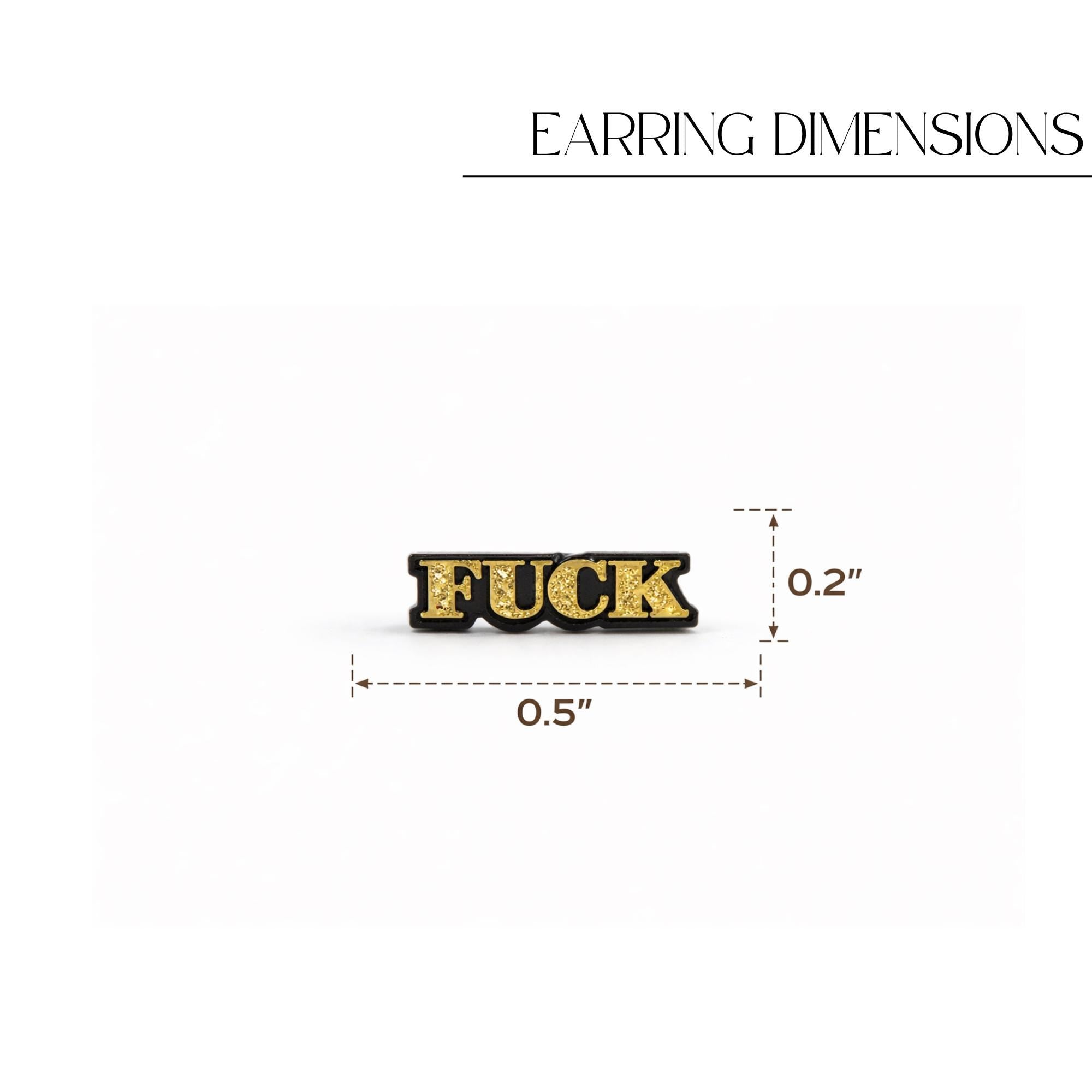 Gold Glitter Fuck Stud Earrings, Bold Statement Jewelry for Women