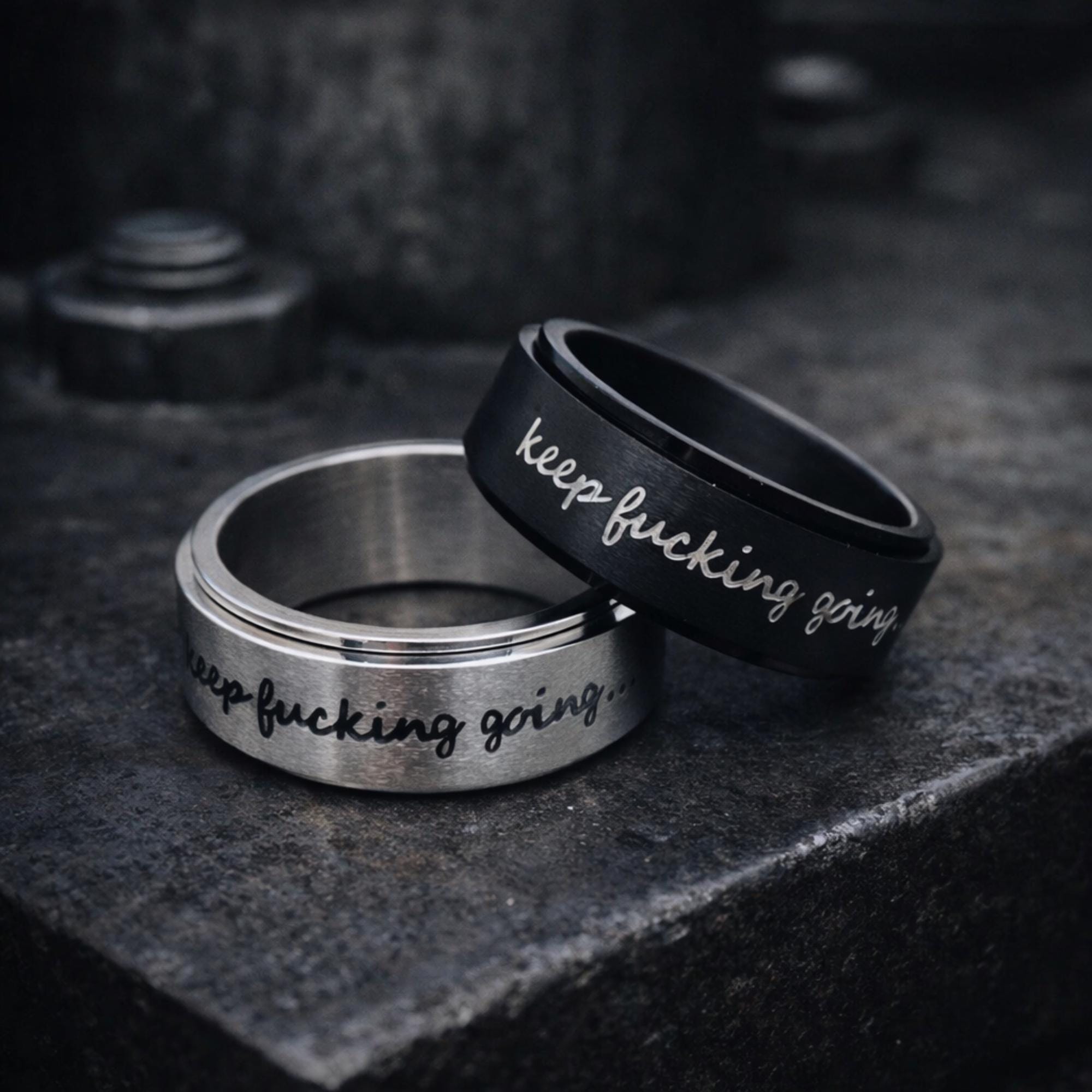 Keep Fucking Going Spinner Ring, Stainless Steel Rotating Motivational Ring for Women