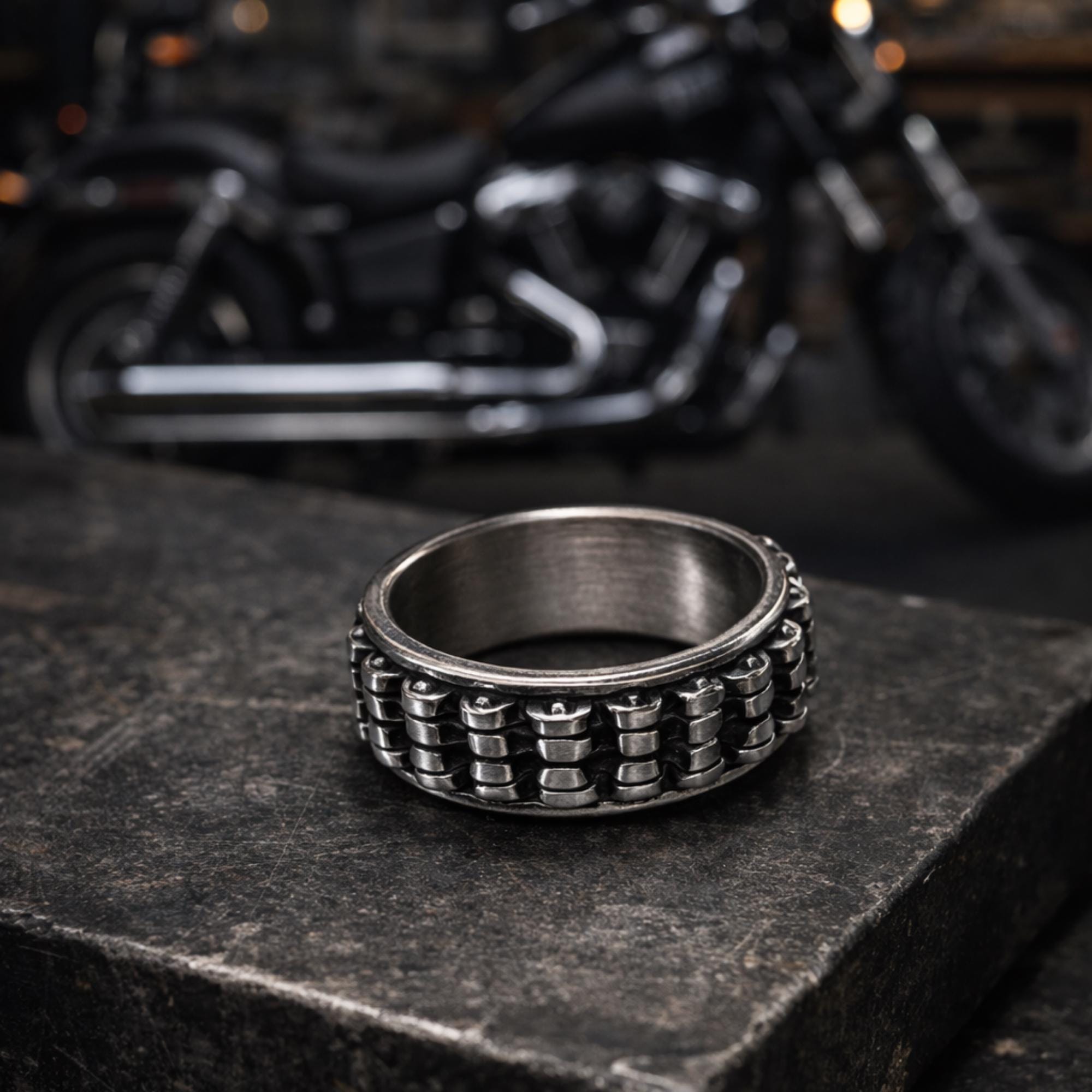 Motorcycle Chain Ring for Men, Durable Biker Style Band