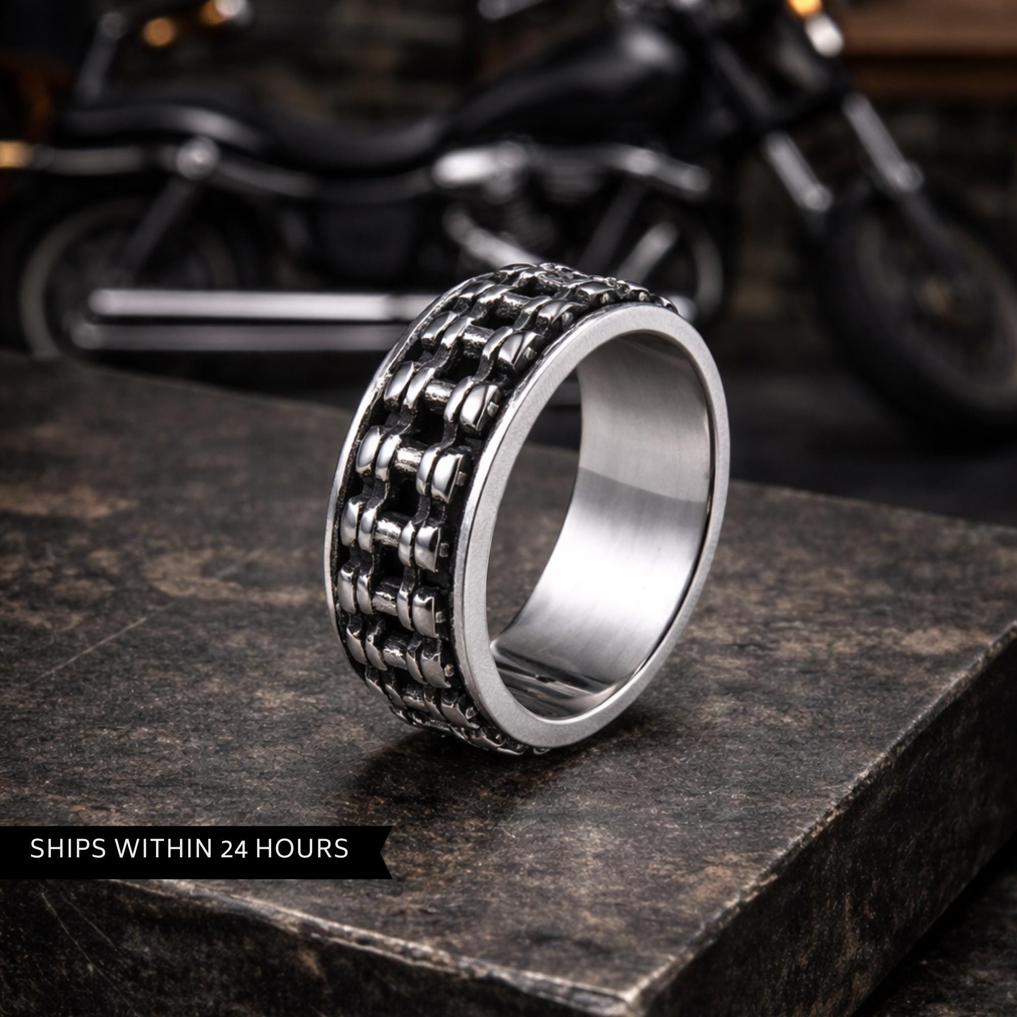 Motorcycle Chain Ring for Men, Durable Biker Style Band