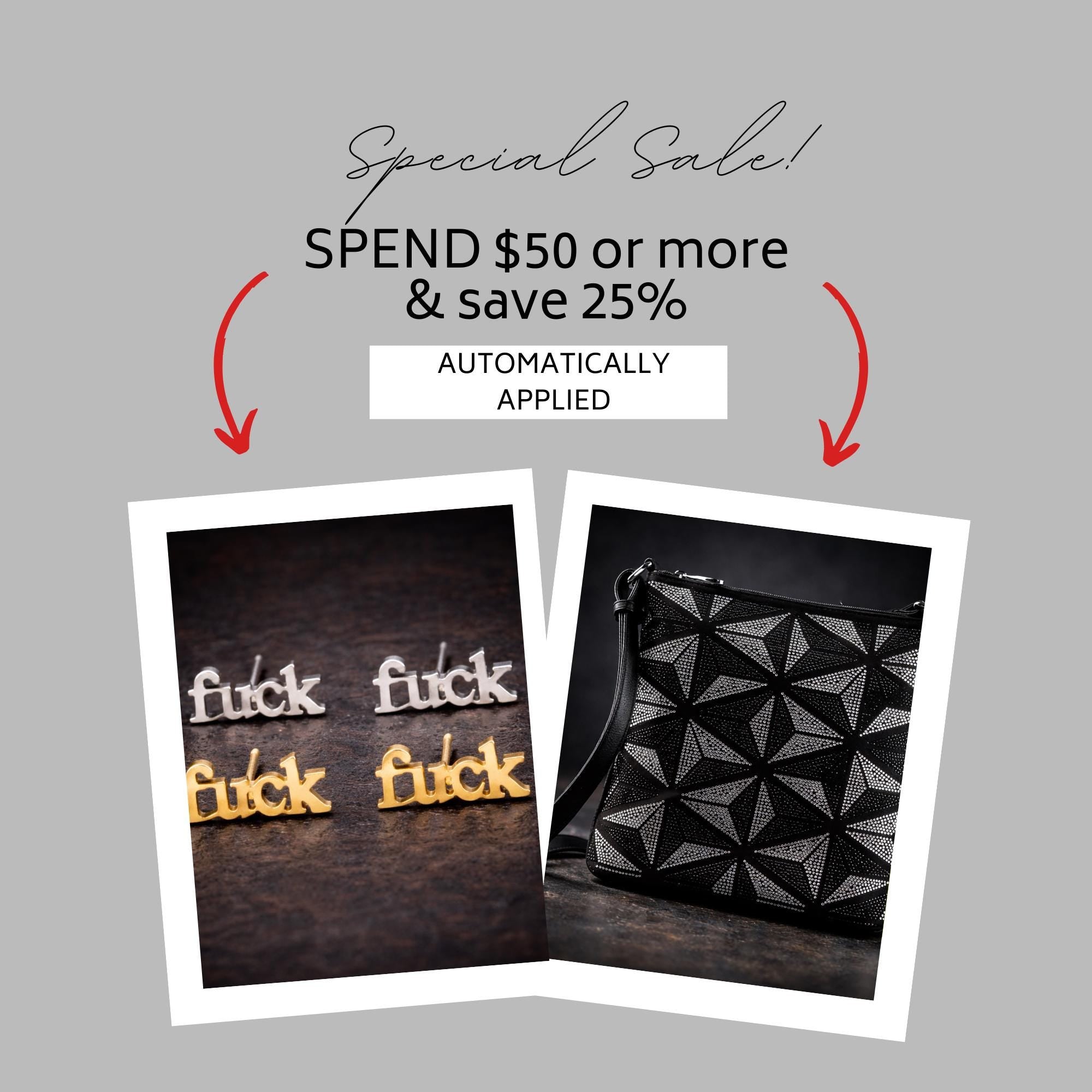 Gold Fuck Stud Earrings, Minimal Script Statement Jewelry