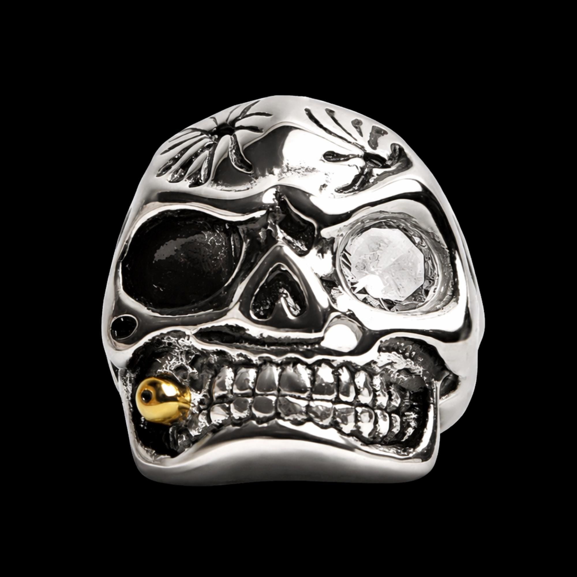 Skull Biker Ring with Cigar: Titanium Gothic Statement Ring for Men