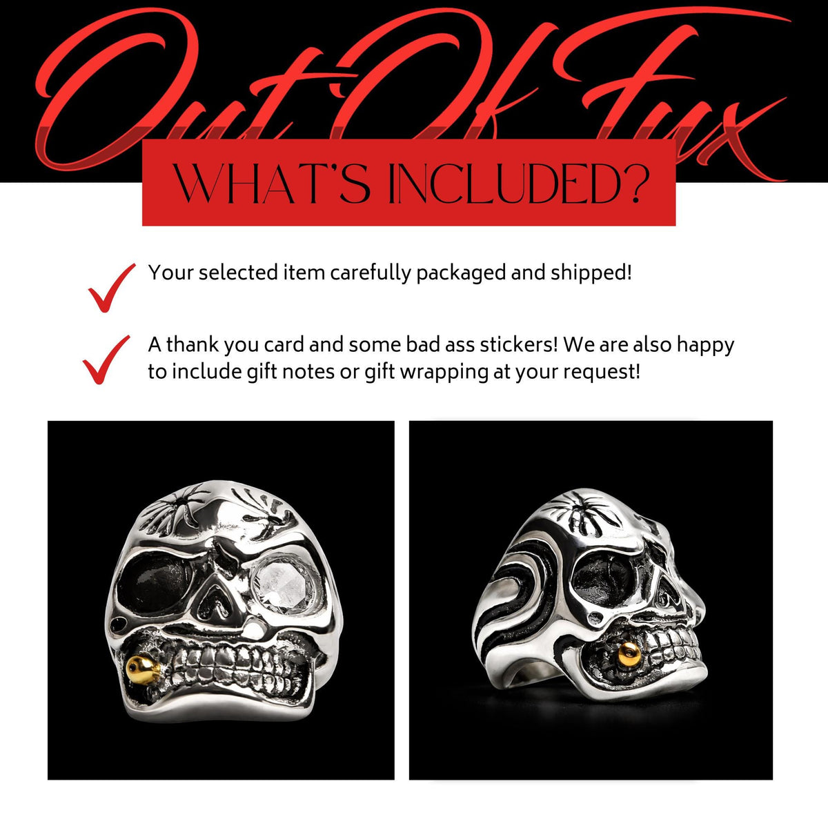 Skull Biker Ring with Cigar: Titanium Gothic Statement Ring for Men